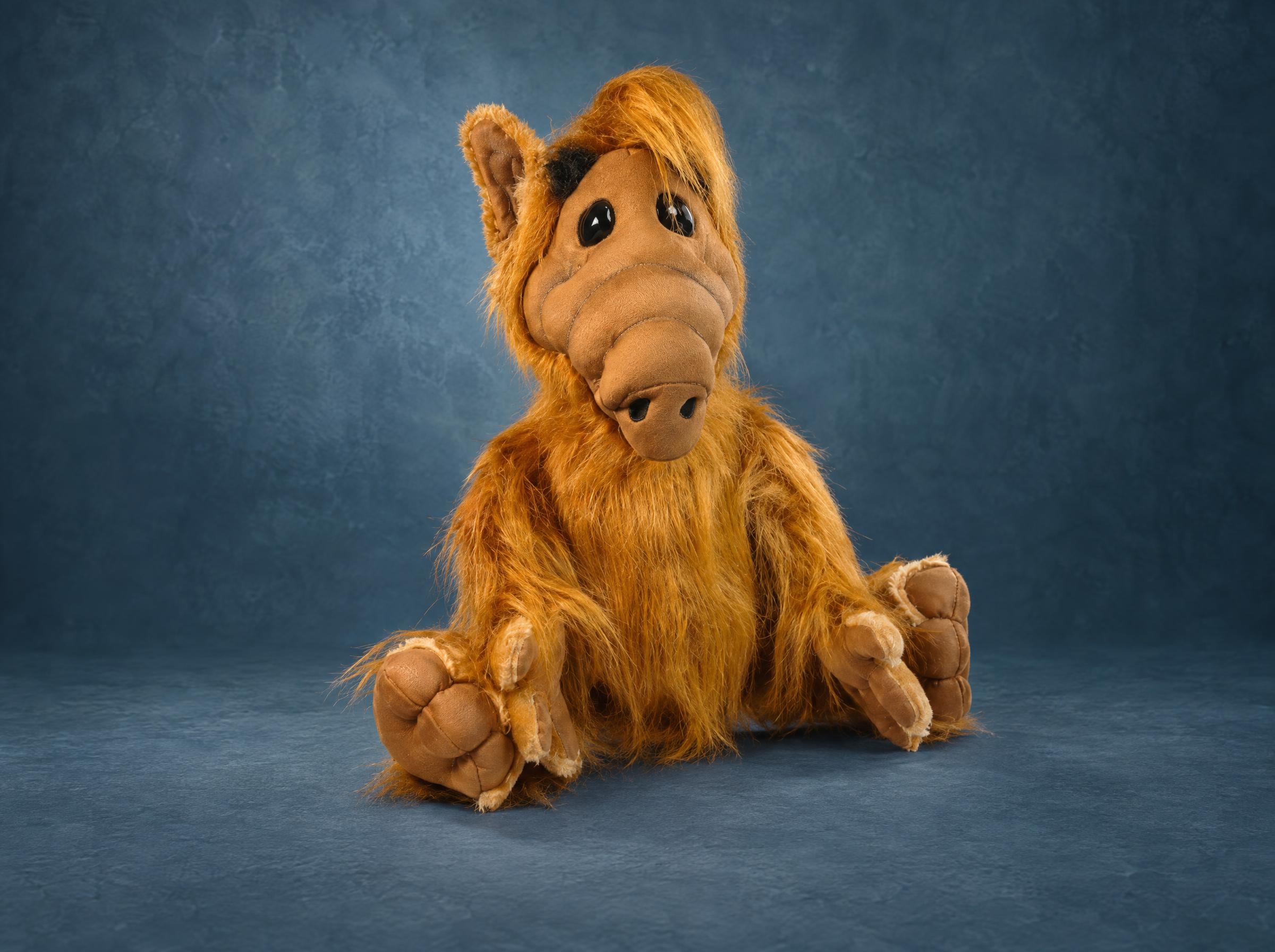 Handmade ALF plush from the 1980s TV show, sewn to order with shaggy golden-brown fur and a wrinkled snout