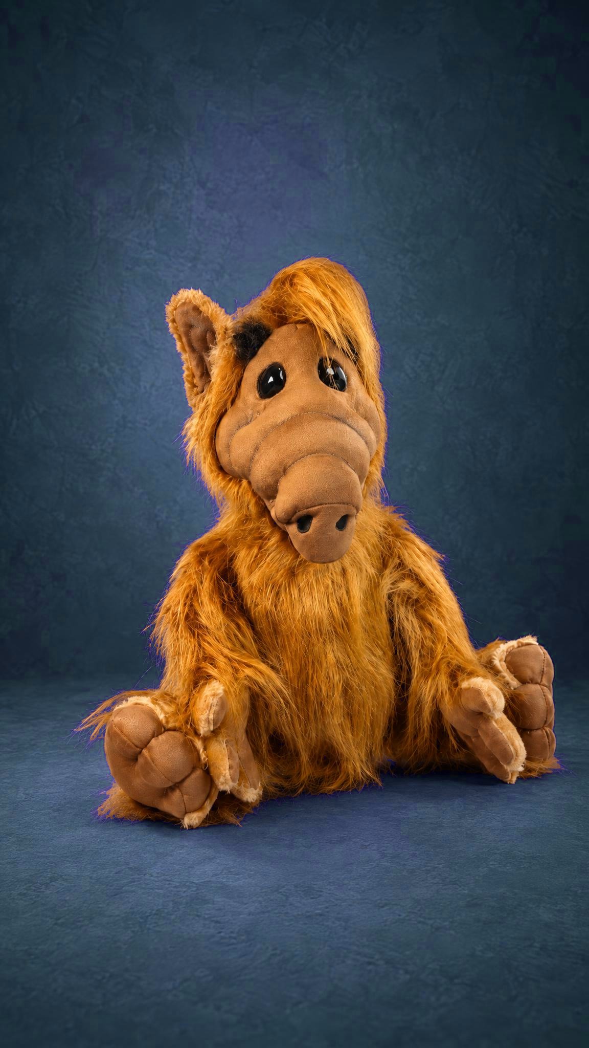 Custom ALF plush in shaggy orange faux fur with his long snout, the 80s sitcom alien handmade to order