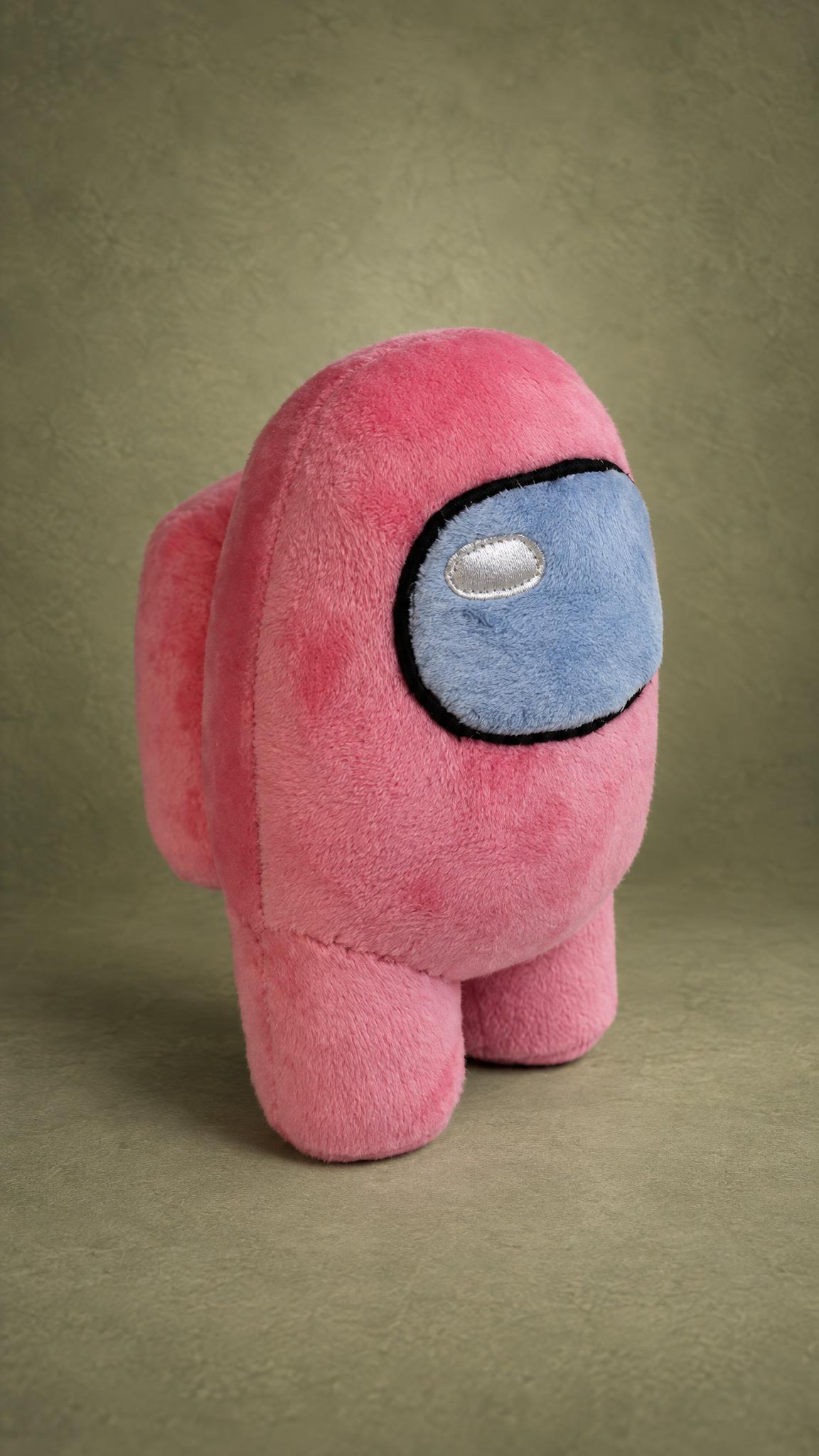 Custom pink Among Us crewmate plush with a pale blue visor, a soft handmade Among Us toy made to order