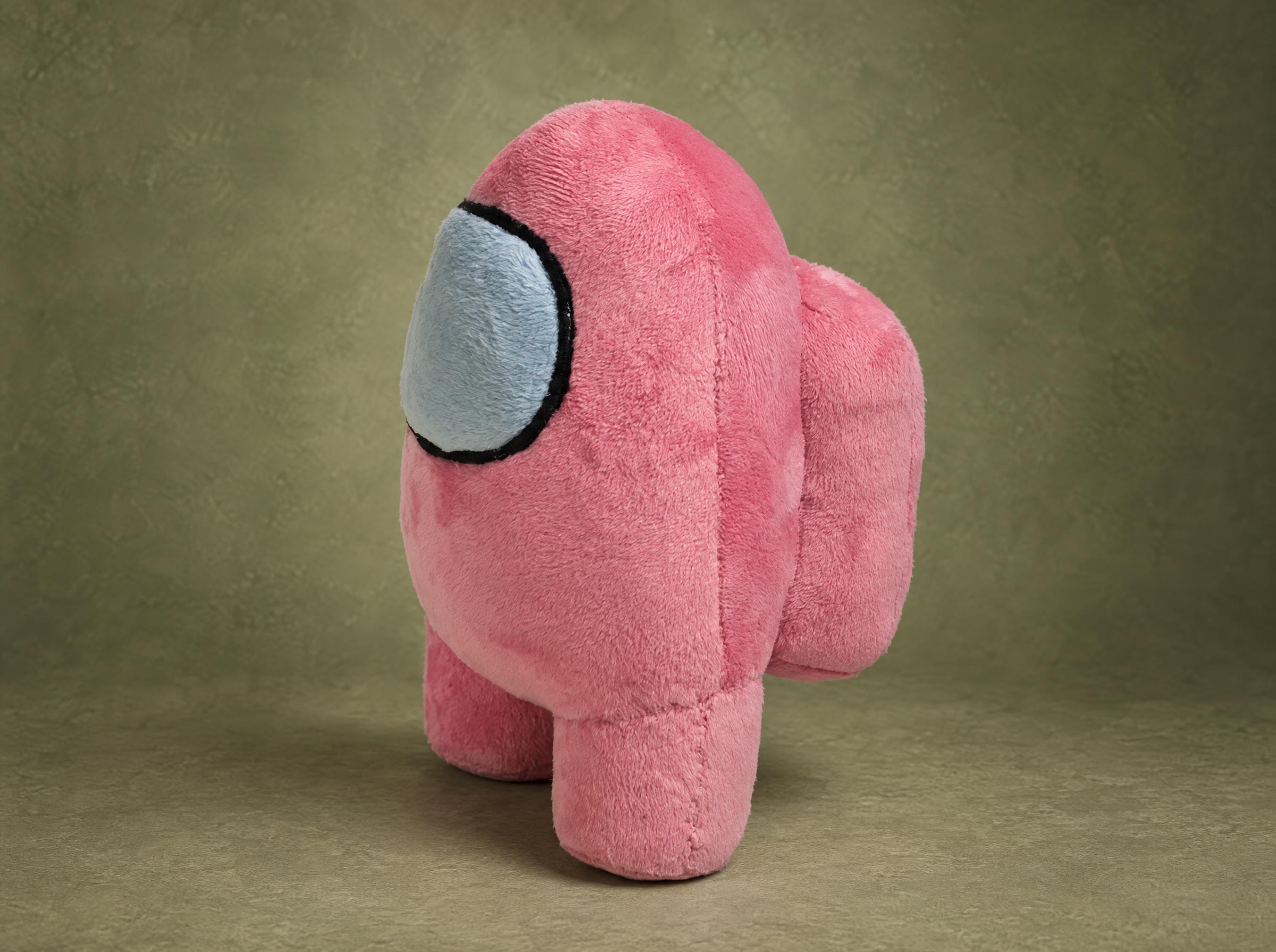 Among Us Soft Toy with Backpack Pink Among Us soft toy with its backpack and blue visor, a custom handmade crewmate plush