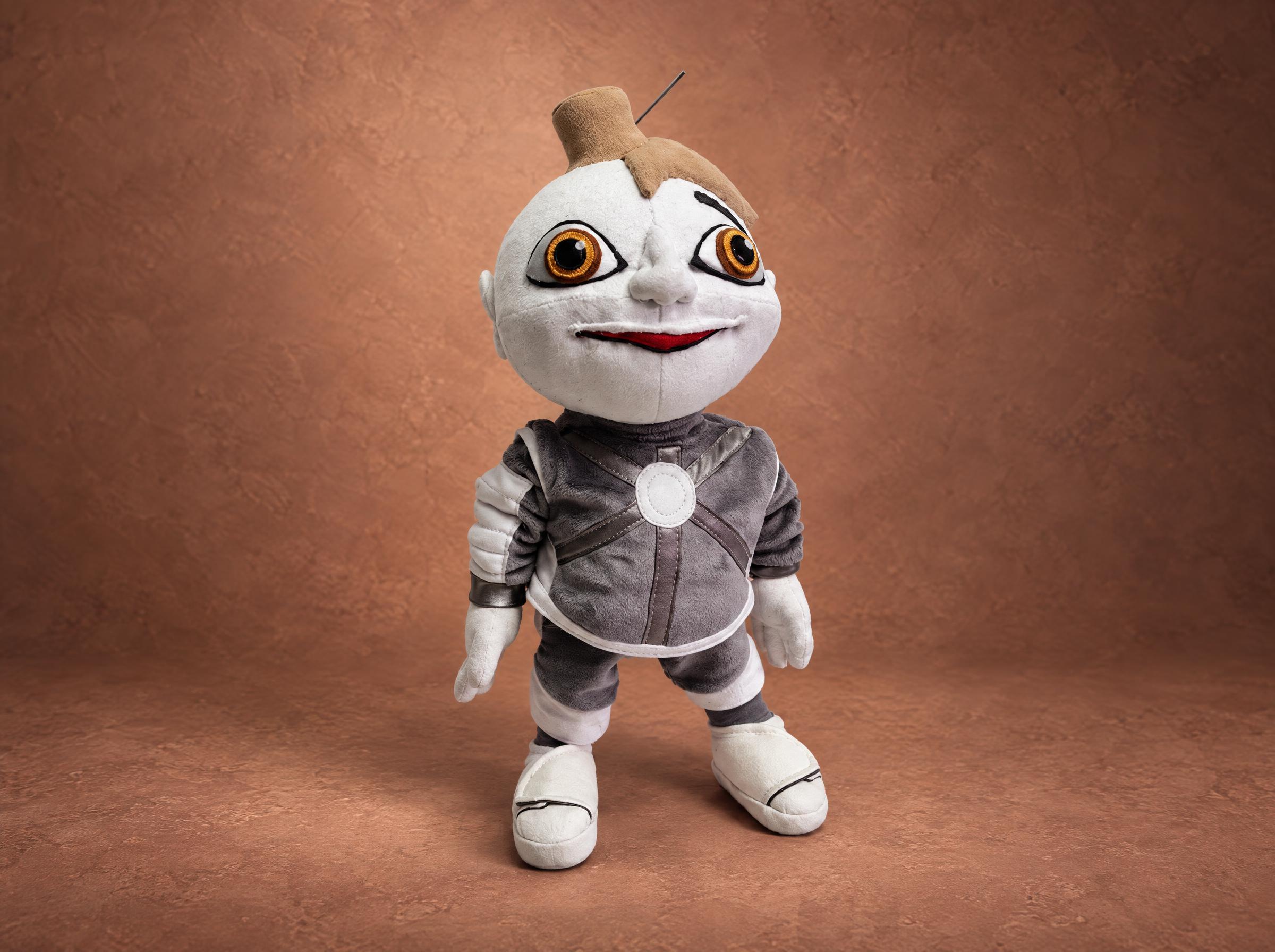 Arif 216 plush, the robot from the film Arif V 216 in a grey spacesuit with orange eyes, sewn to order