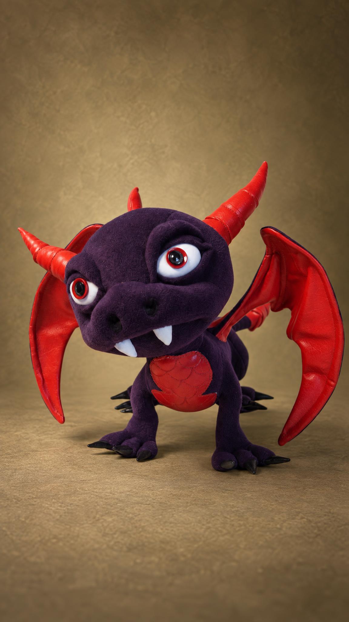 Custom Baby Cynder plush from The Legend of Spyro, handmade to order with red wings, red horns and white fangs