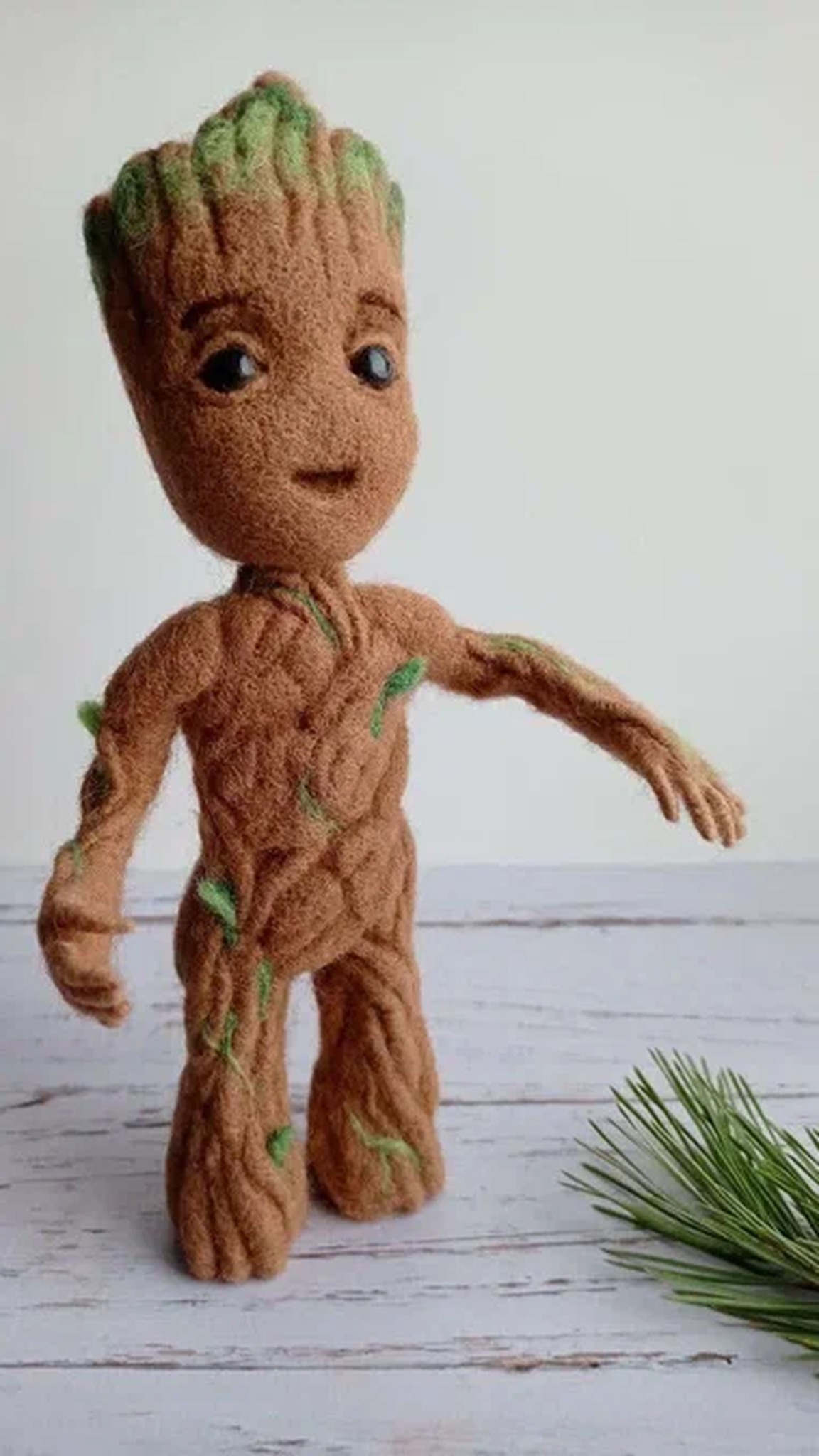 Custom Baby Groot plush needle-felted from wool, about 45 cm, made to order