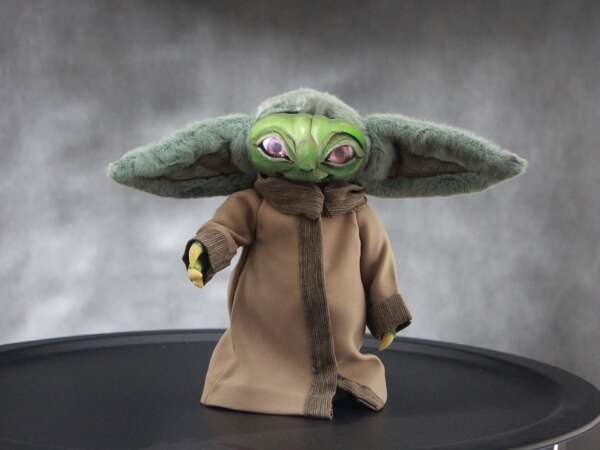 Custom Baby Yoda doll (Grogu) from The Mandalorian, handmade to order with a sculpted clay face and a beige robe