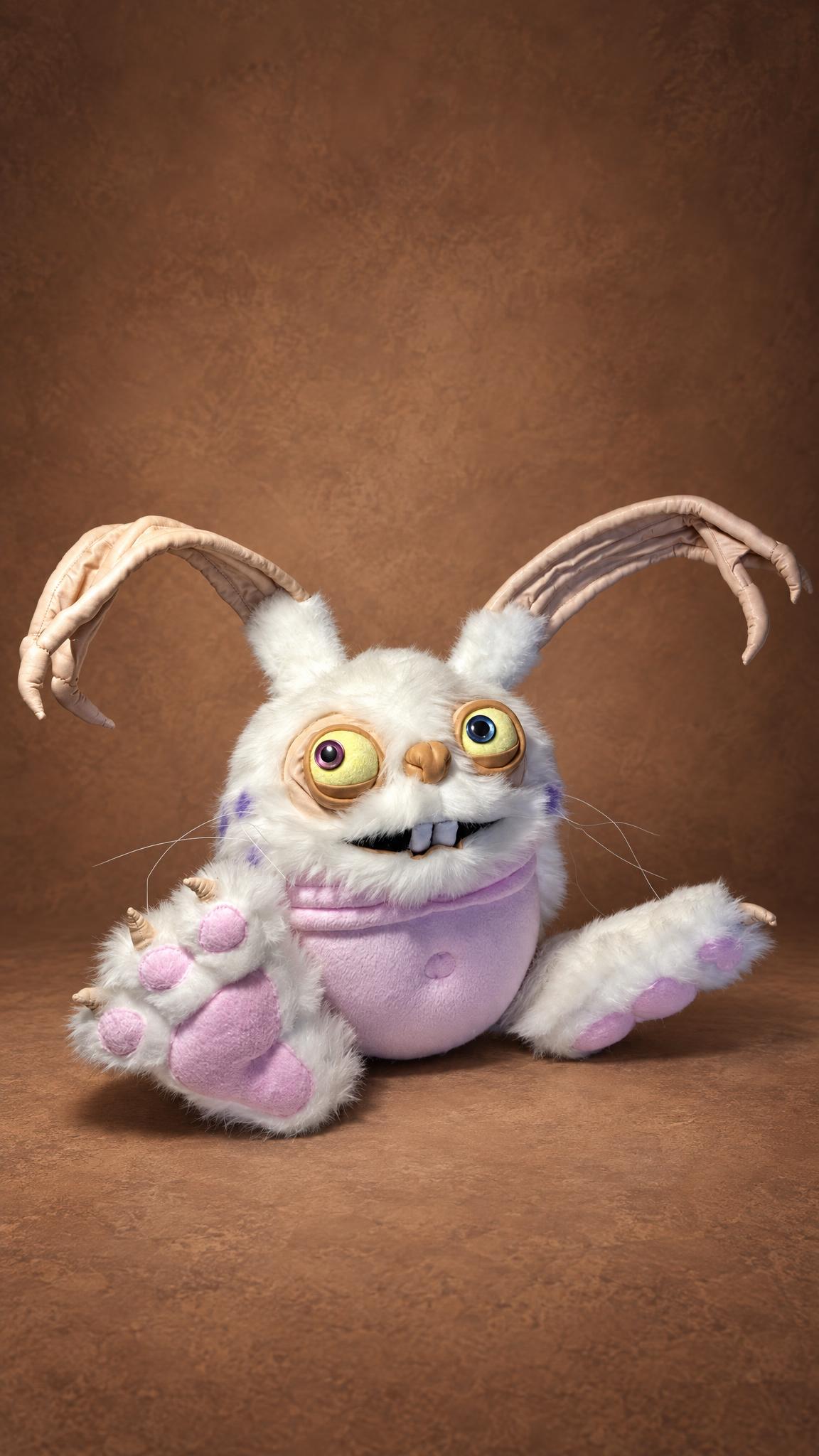 Custom My Singing Monsters Blabbit plush from 2016, whiskers, buck teeth and lilac paw pads, made to order