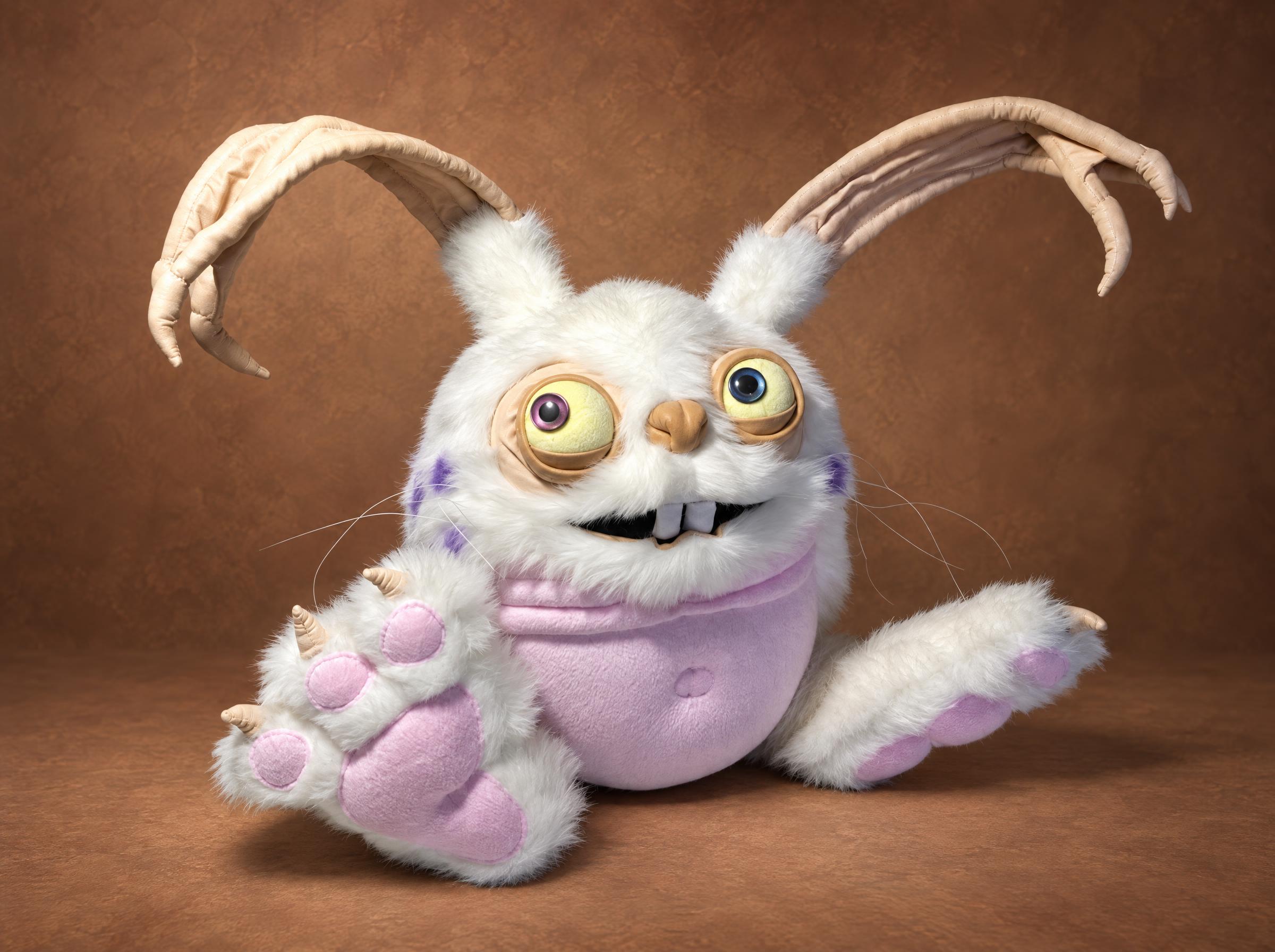 Blabbit plush from 2016 with whiskers and a lilac belly Our 2016 Blabbit plush from My Singing Monsters with clear whiskers and a lilac belly, made to order