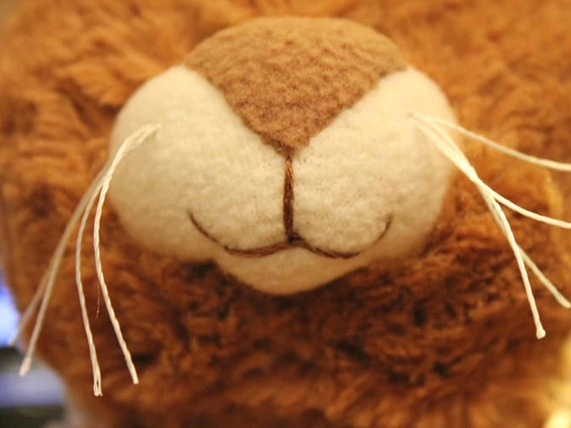 Cat Plush Copy: Muzzle, Smile and Whiskers Lost toy copy of a cat plush, sewn by hand to order: cream muzzle, brown nose, stitched smile and long whiskers