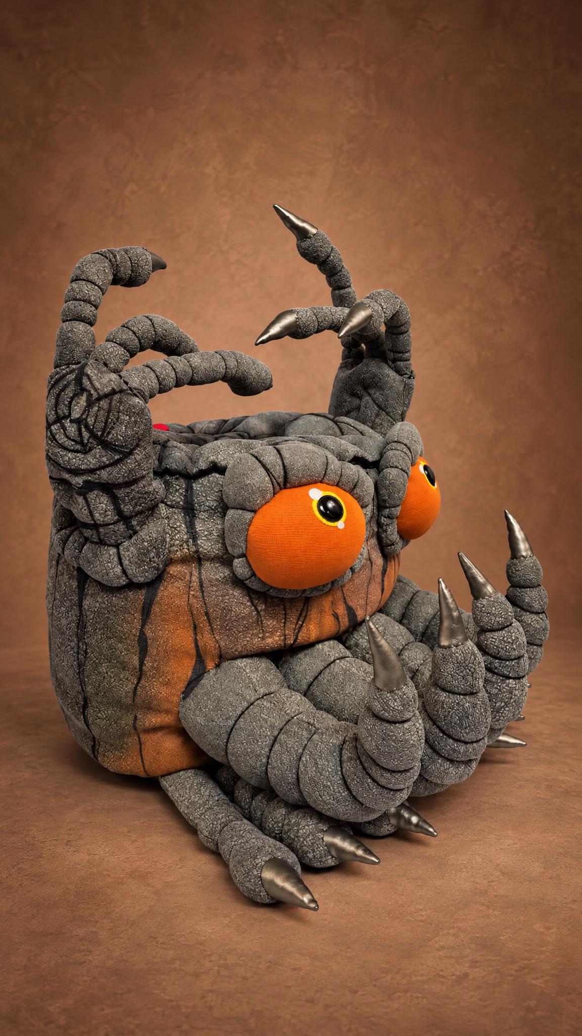 My Singing Monsters Noggin plush of Epic Noggin with orange eyes and metallic claws, sewn by hand to order