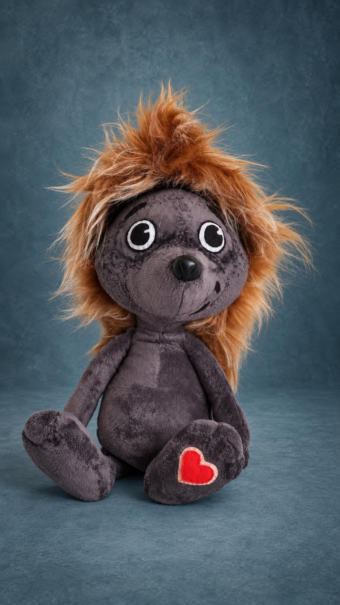 Custom hedgehog plush from the Soviet cartoon Autumn Ships, sewn to order with big felt eyes, crooked smile