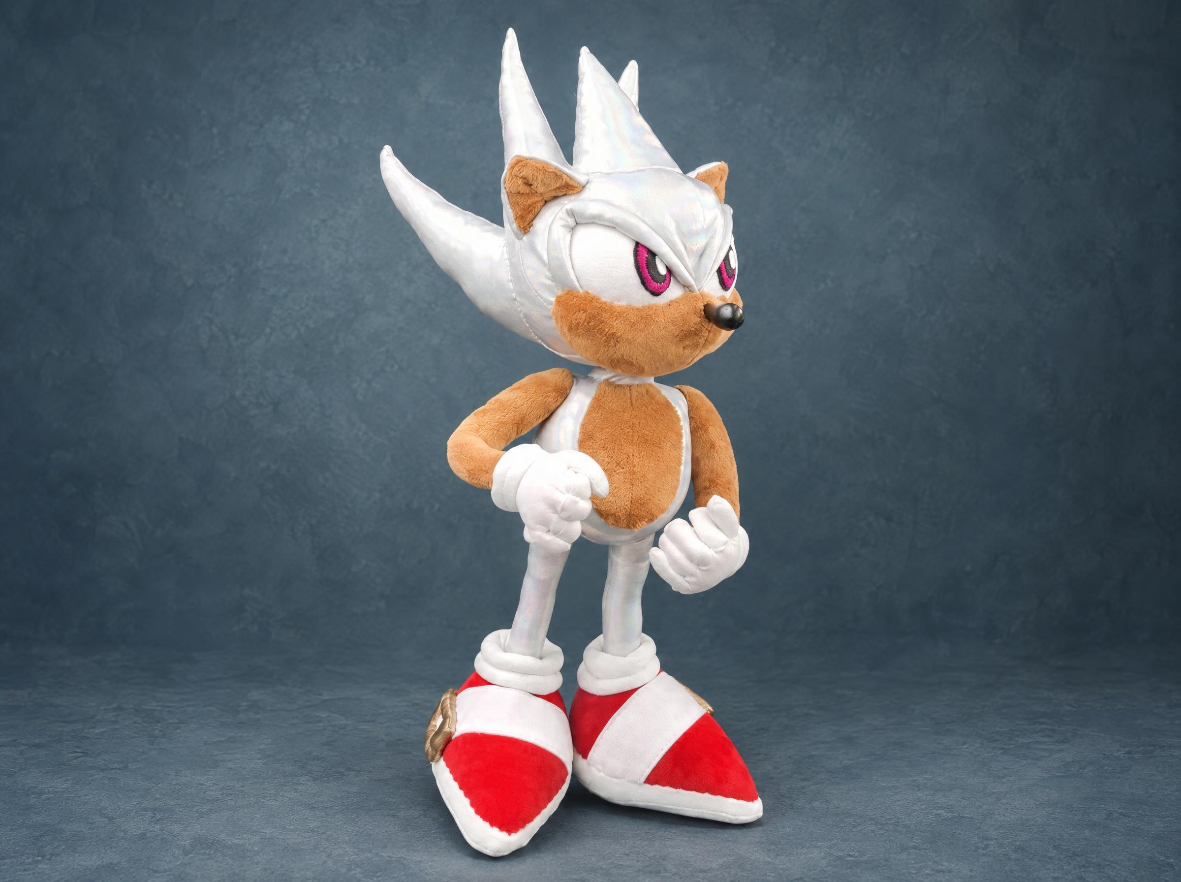 Custom Hyper Sonic plushie, made to order Custom Hyper Sonic plushie with clenched fists and upswept silver quills, sewn to order for a Sonic fan