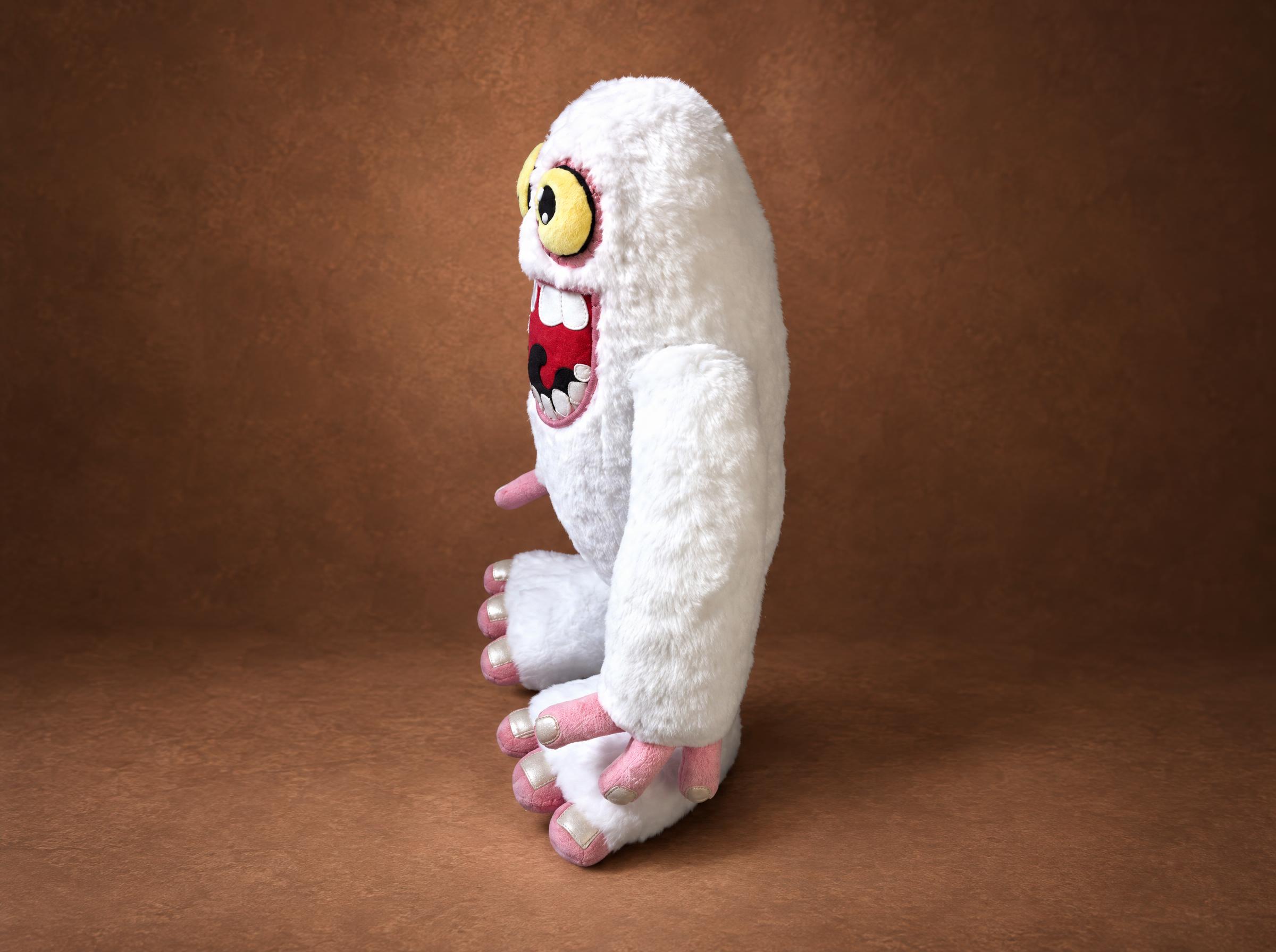 Custom Mammott plush, white yeti monster from My Singing Monsters Custom Mammott plush with long white faux fur arms and big pink toes, a My Singing Monsters yeti sewn to order