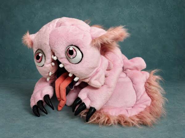Custom Mitty plush from Made in Abyss, handmade to order: pink fleece Hollow with coral tongue and black claws