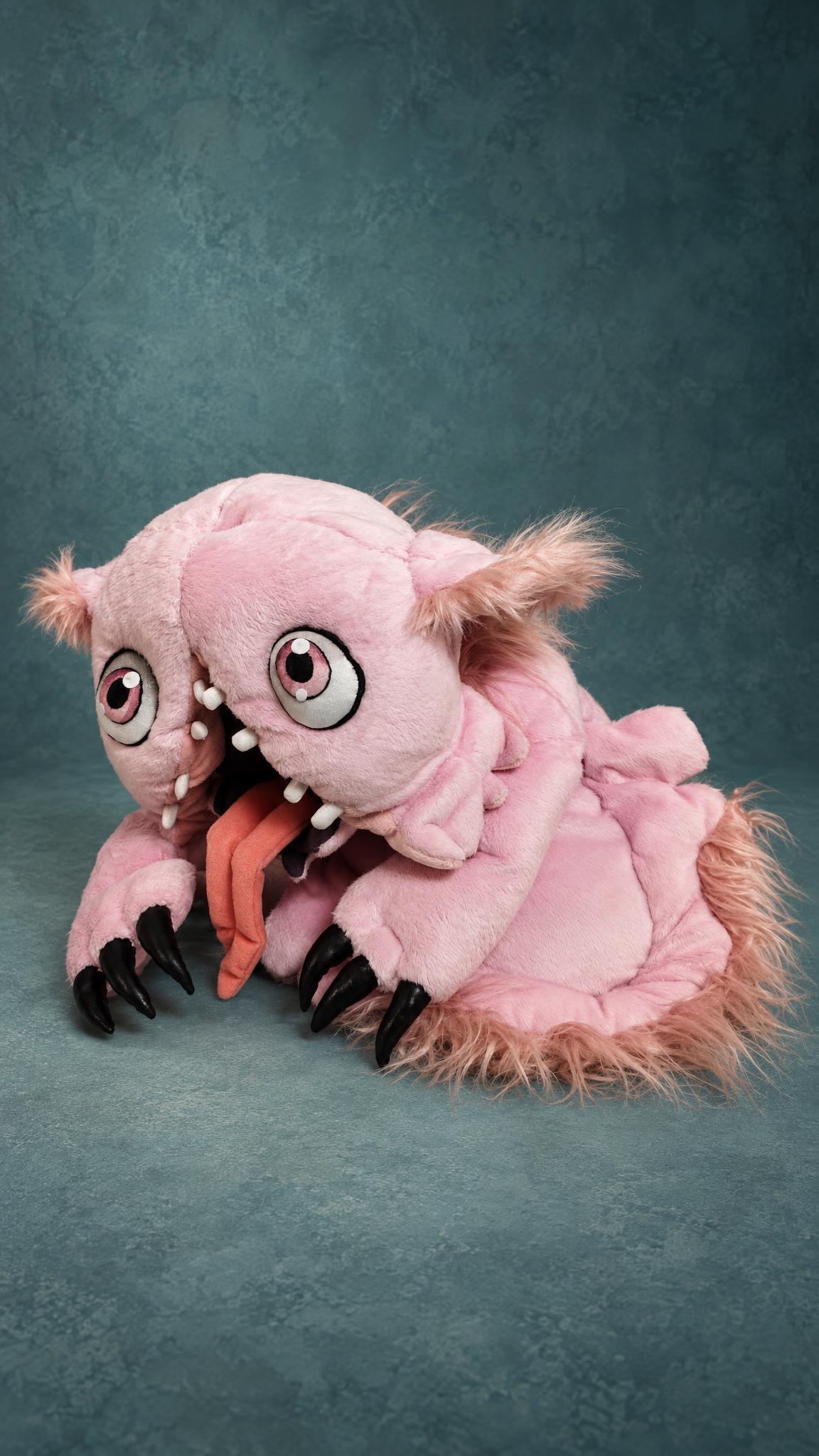 Custom Mitty plush from Made in Abyss, handmade to order: pink fleece Hollow with coral tongue and black claws