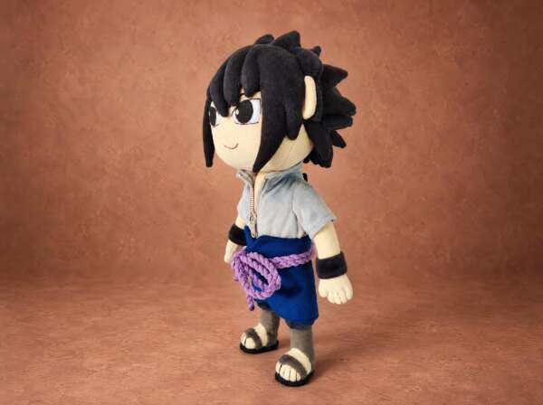 Custom Sasuke plush in the Naruto Shippuden look, made to order by hand, black fleece hair spikes, small smile