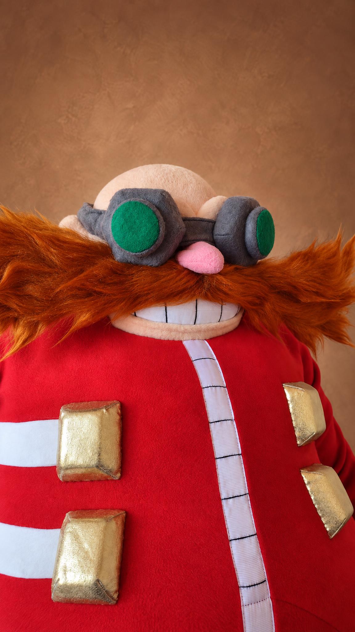 Dr. Eggman plush made to order, red coat, gold buckles, ginger moustache and grin