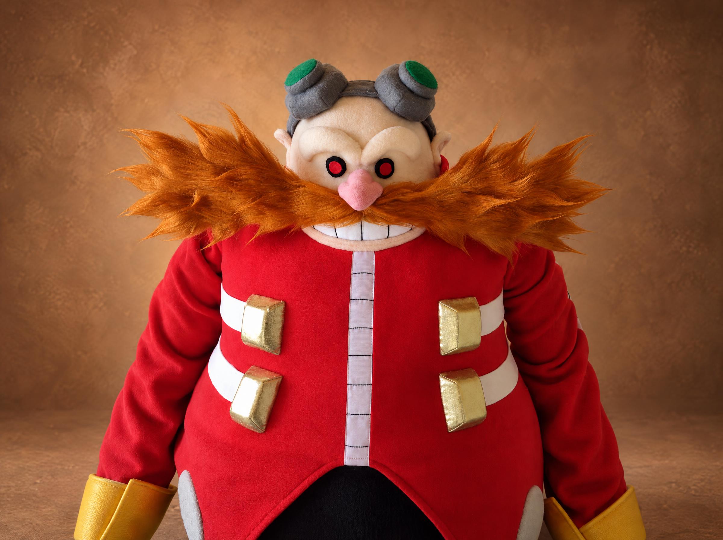 Dr. Eggman plush, handmade to order, red coat with gold buckles and ginger moustache