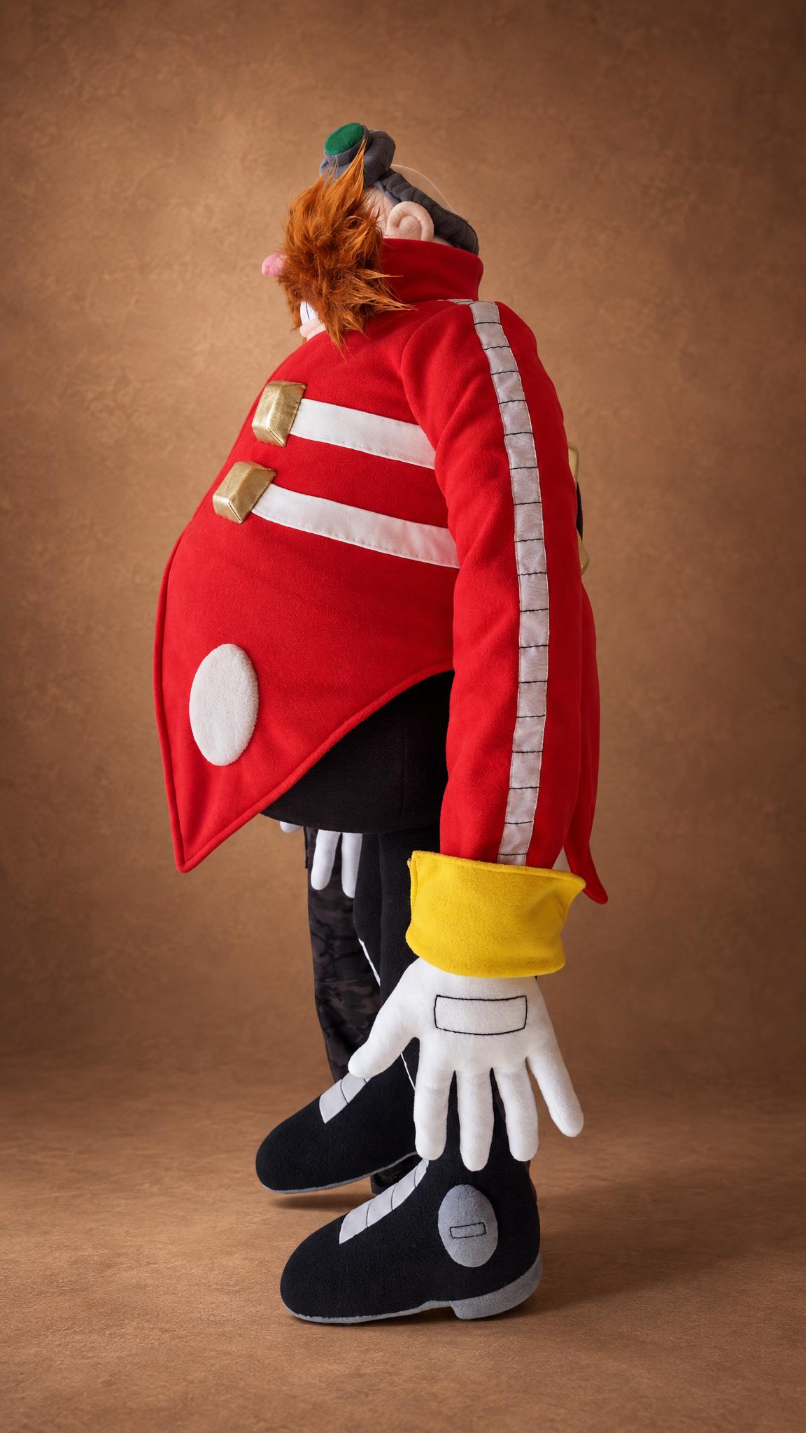 Dr. Eggman stuffy side profile, red coat and black boots, handmade custom toy
