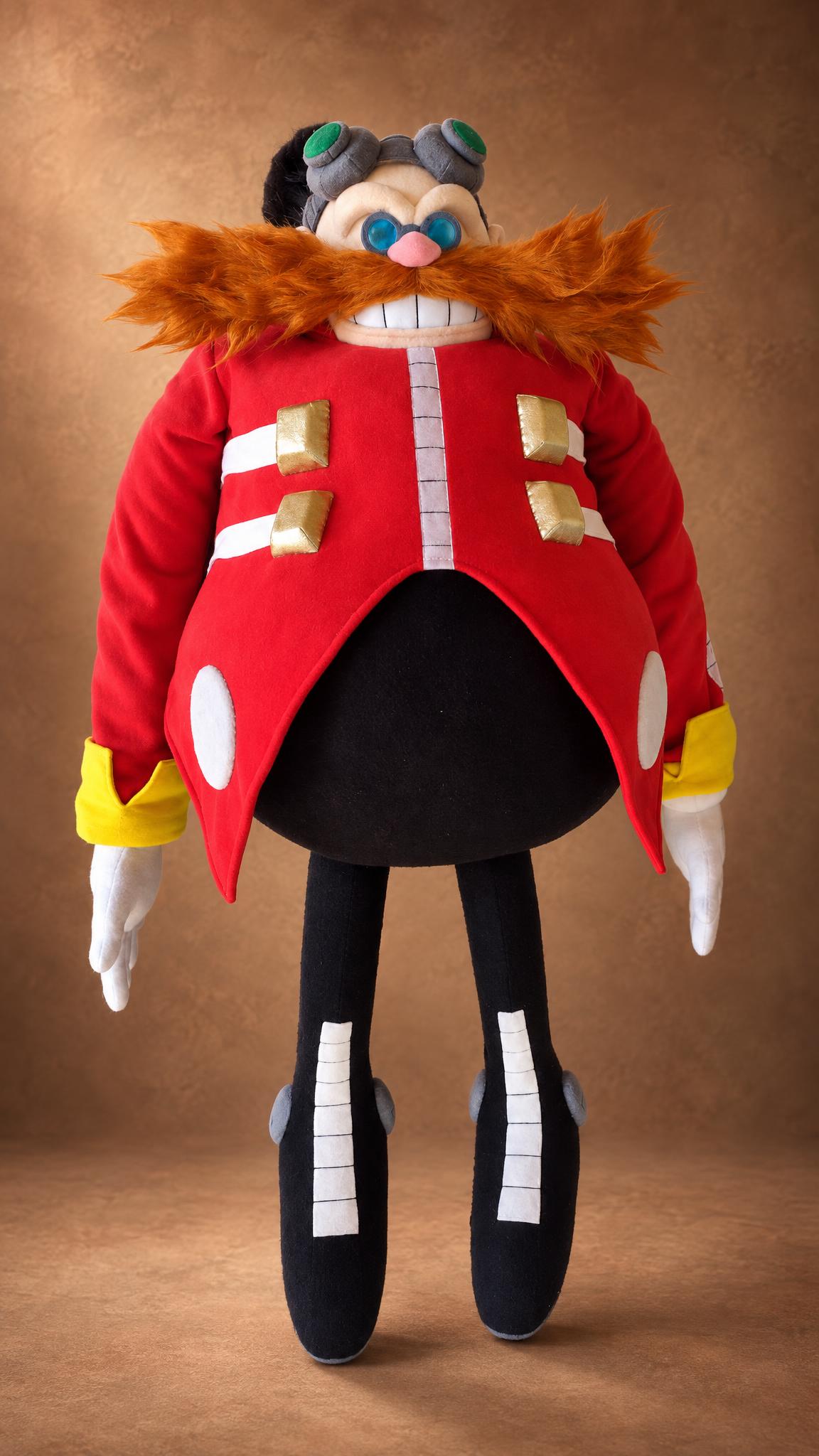 Giant Dr. Eggman plush toy standing full height, custom handmade Sonic villain