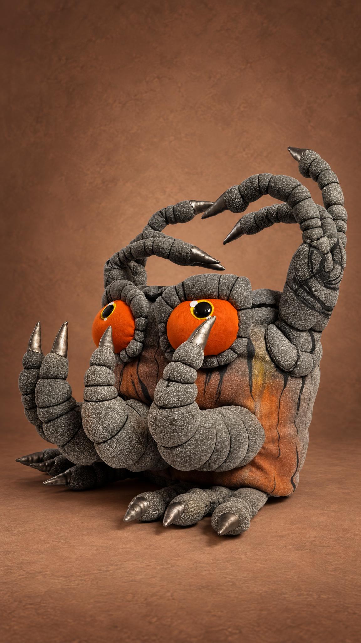Epic Noggin plush from My Singing Monsters with orange eyes and clawed stone-grey arms, handmade to order