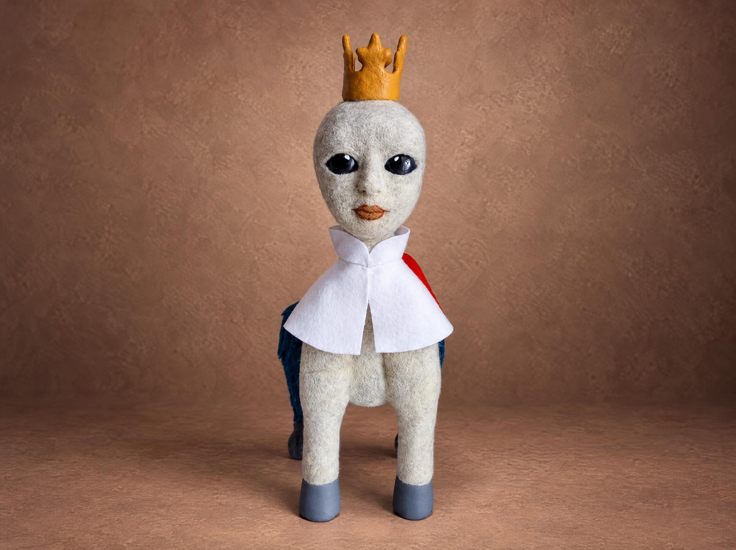 Fantasy creature toy from a drawing, felted wool Fantasy creature toy from a customer's drawing, felted grey wool with glossy dark eyes, embroidered lips and grey hooves, made to order