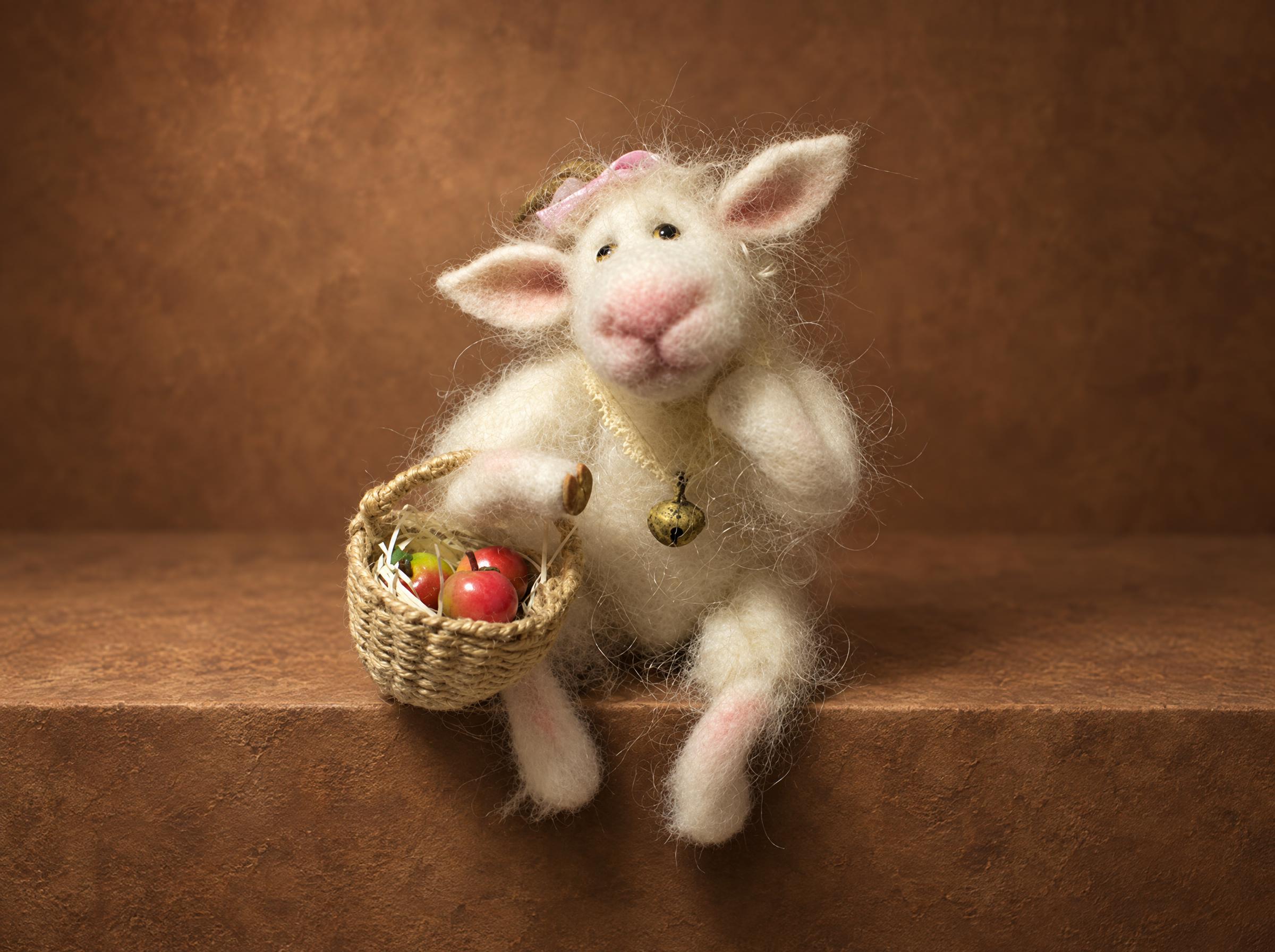 Felted Wool Goat Gift for Her, With a Brass Bell Felted wool goat, a handmade gift for her made to order, brass bell on a twine cord and pink felted hooves