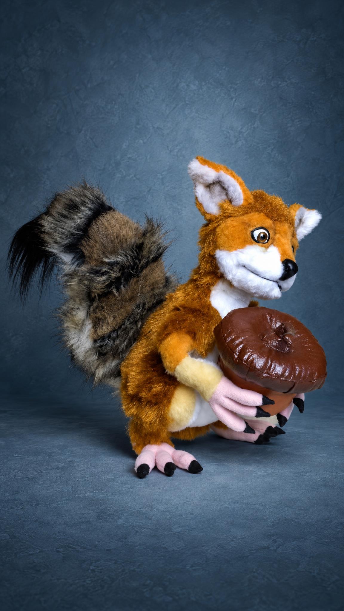 Custom fox and squirrel mix plush with a bushy tail, handmade to order