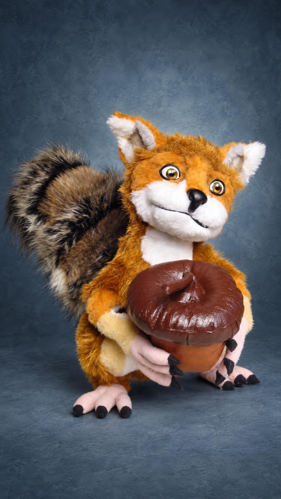 Custom foxsquirrel plush with a bushy tail and a big acorn, a meme mix handmade to order