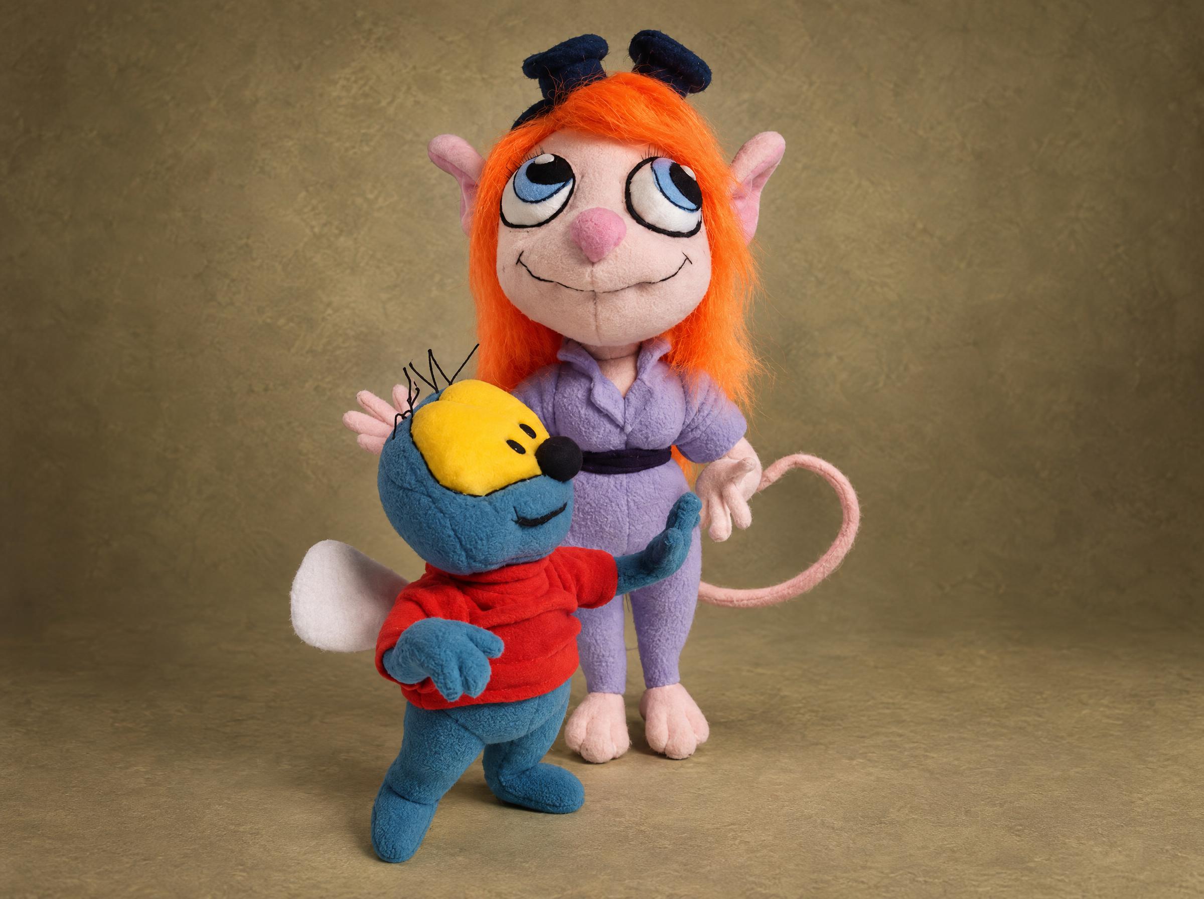Gadget Hackwrench plush with orange hair and Zipper in a red sweater, handmade to order from Rescue Rangers