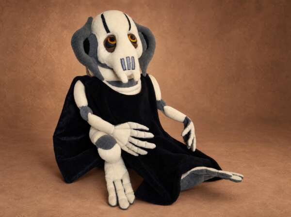 General Grievous plush, handmade to order: cream bone mask, amber eyes, navy velvet cloak, long claws