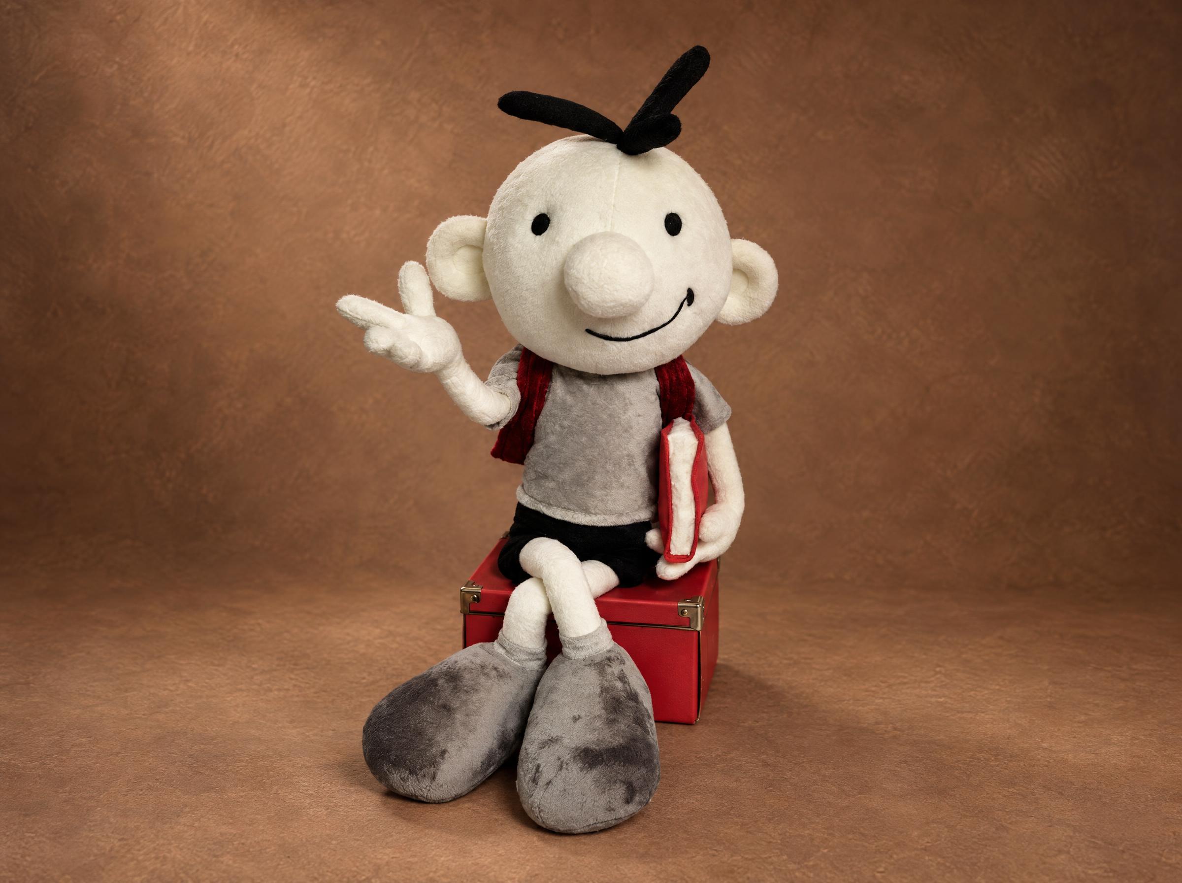 Custom Greg Heffley plush from Diary of a Wimpy Kid, handmade to order with a red backpack and a red book
