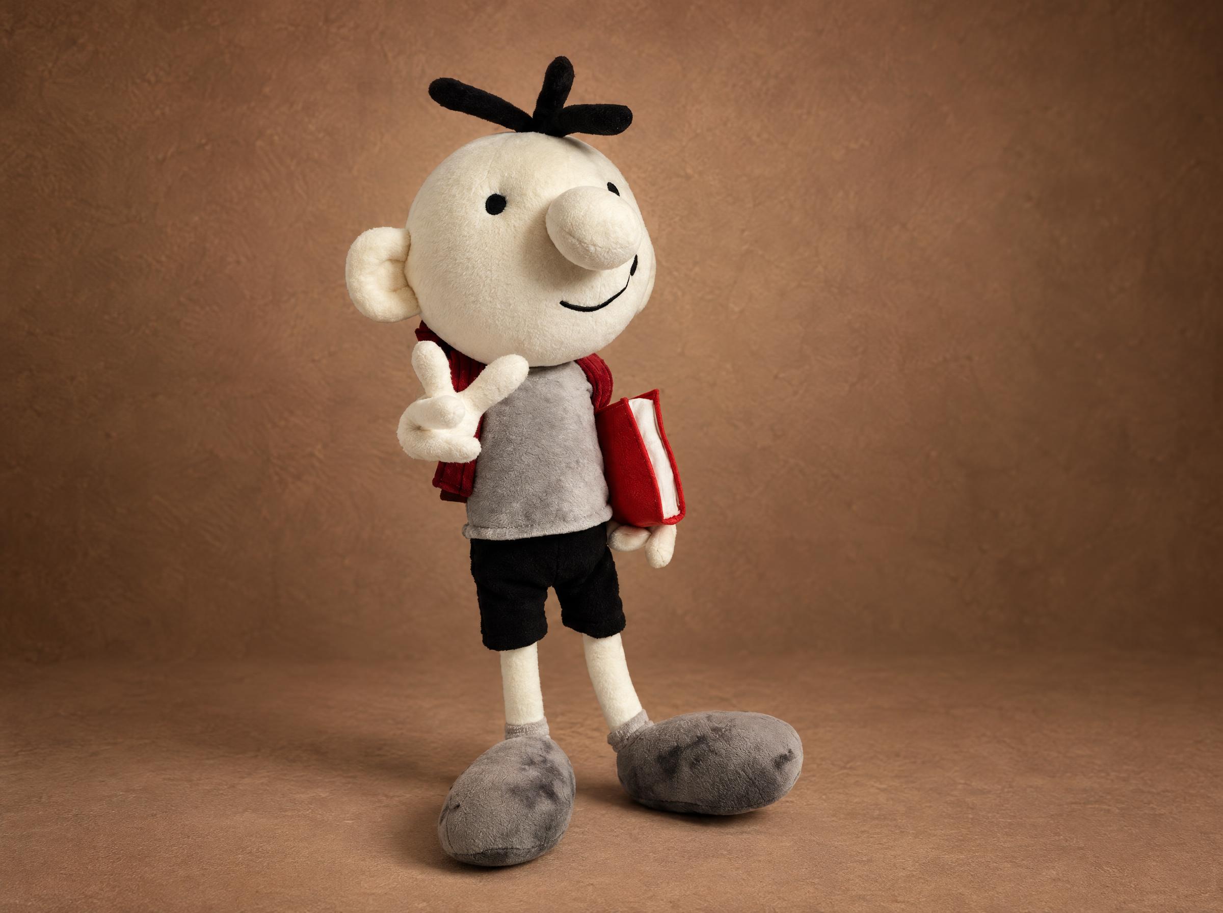 Greg Heffley Soft Doll, Custom Wimpy Kid Plush Handmade Greg Heffley soft doll with a peace sign and a red book, a custom Wimpy Kid plush made to order