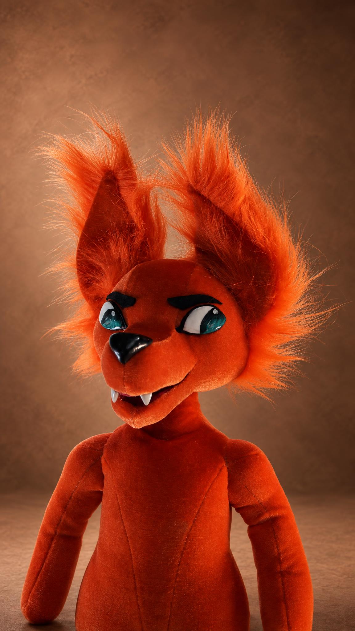 Custom Gregg Lee plush head and jacket collar, handmade Night in the Woods fox