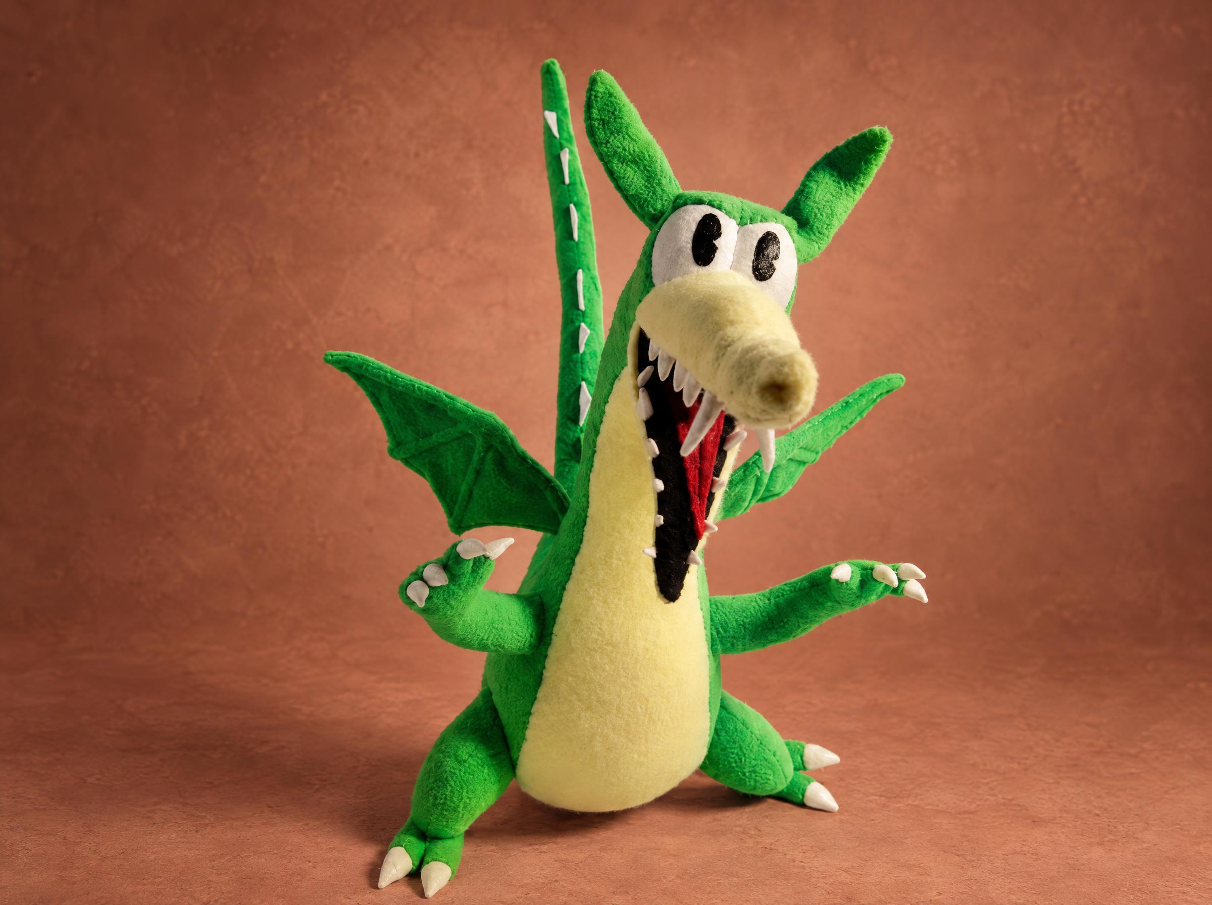 Grim Matchstick Plush Roaring Handmade Grim Matchstick plush roaring with a red tongue and white fangs, arms out, a custom Cuphead plush