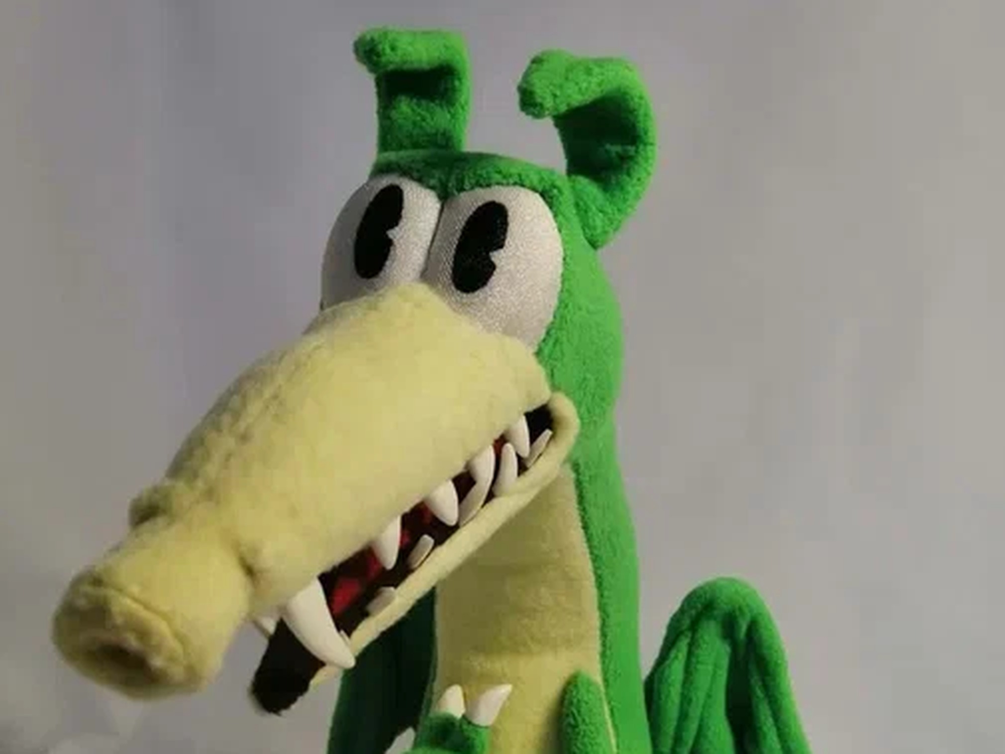 Grim Matchstick Plush Snout and Fangs Handmade Grim Matchstick plush with a long yellow snout, white teeth and big eyes, a custom Cuphead dragon