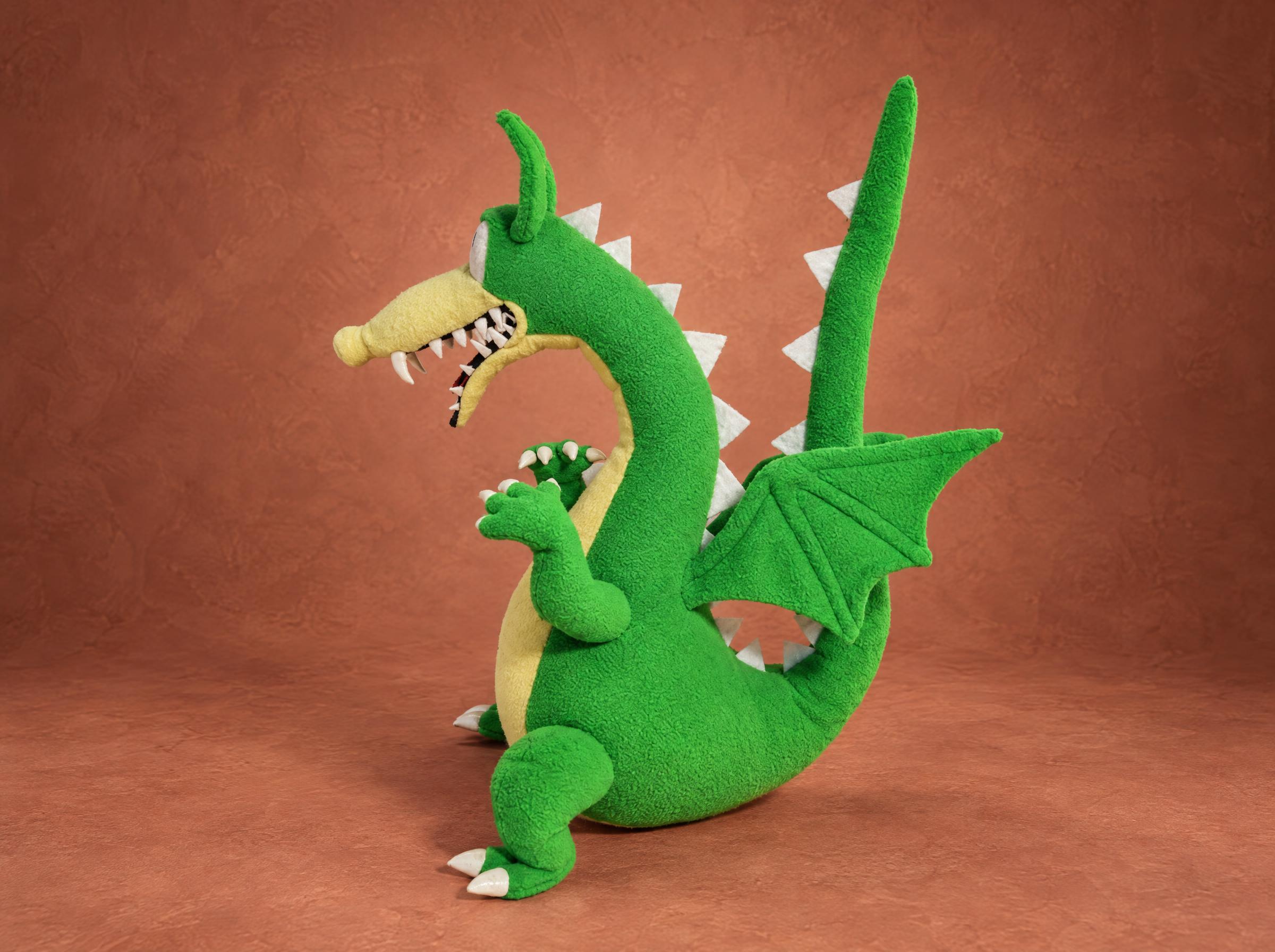 Grim Matchstick Soft Toy, Cuphead Custom Grim Matchstick soft toy from Cuphead with white spikes, green wings and a curled tail, made to order