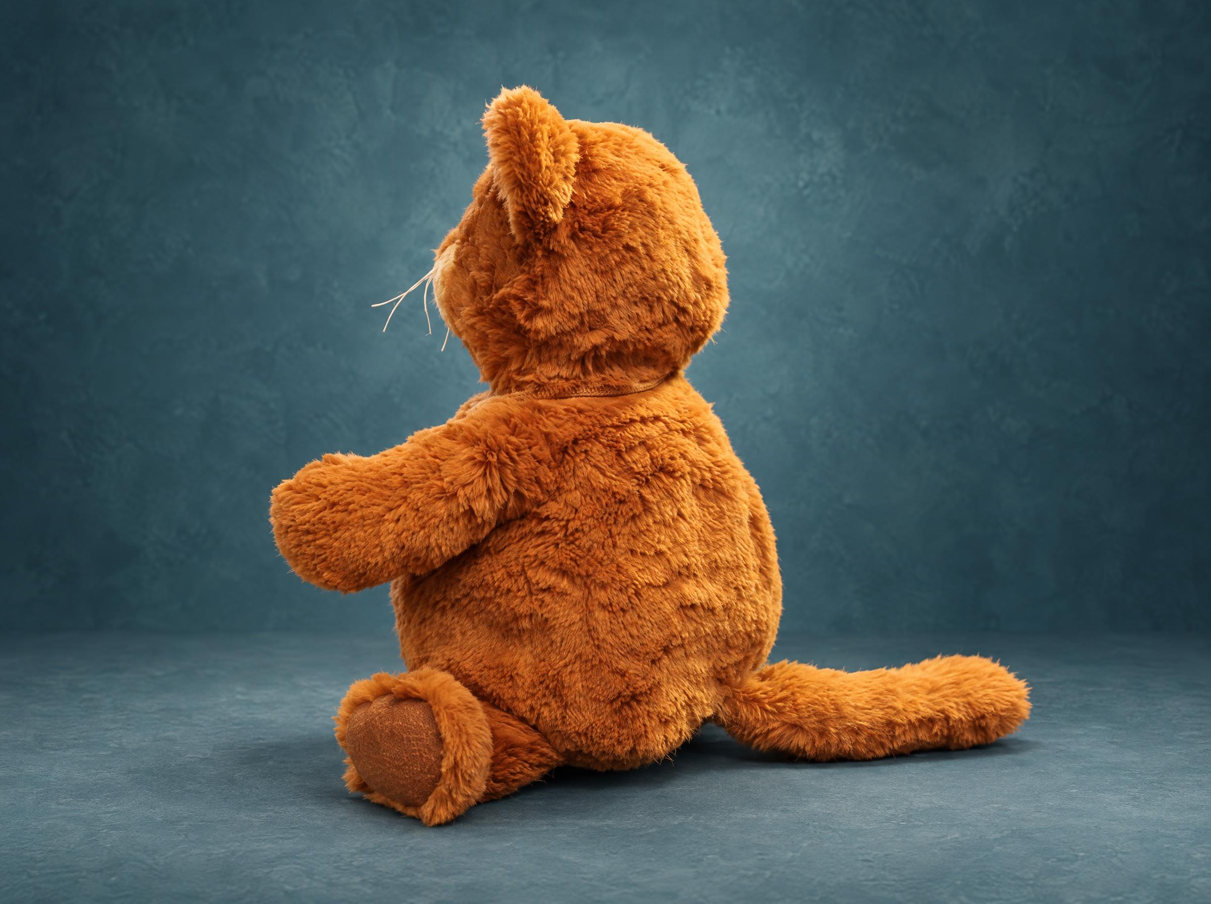 Handmade Cat Plush Copy with a Long Fluffy Tail Handmade cat plush copy of a lost toy, made to order: sitting with its long fluffy tail out, golden-brown fur