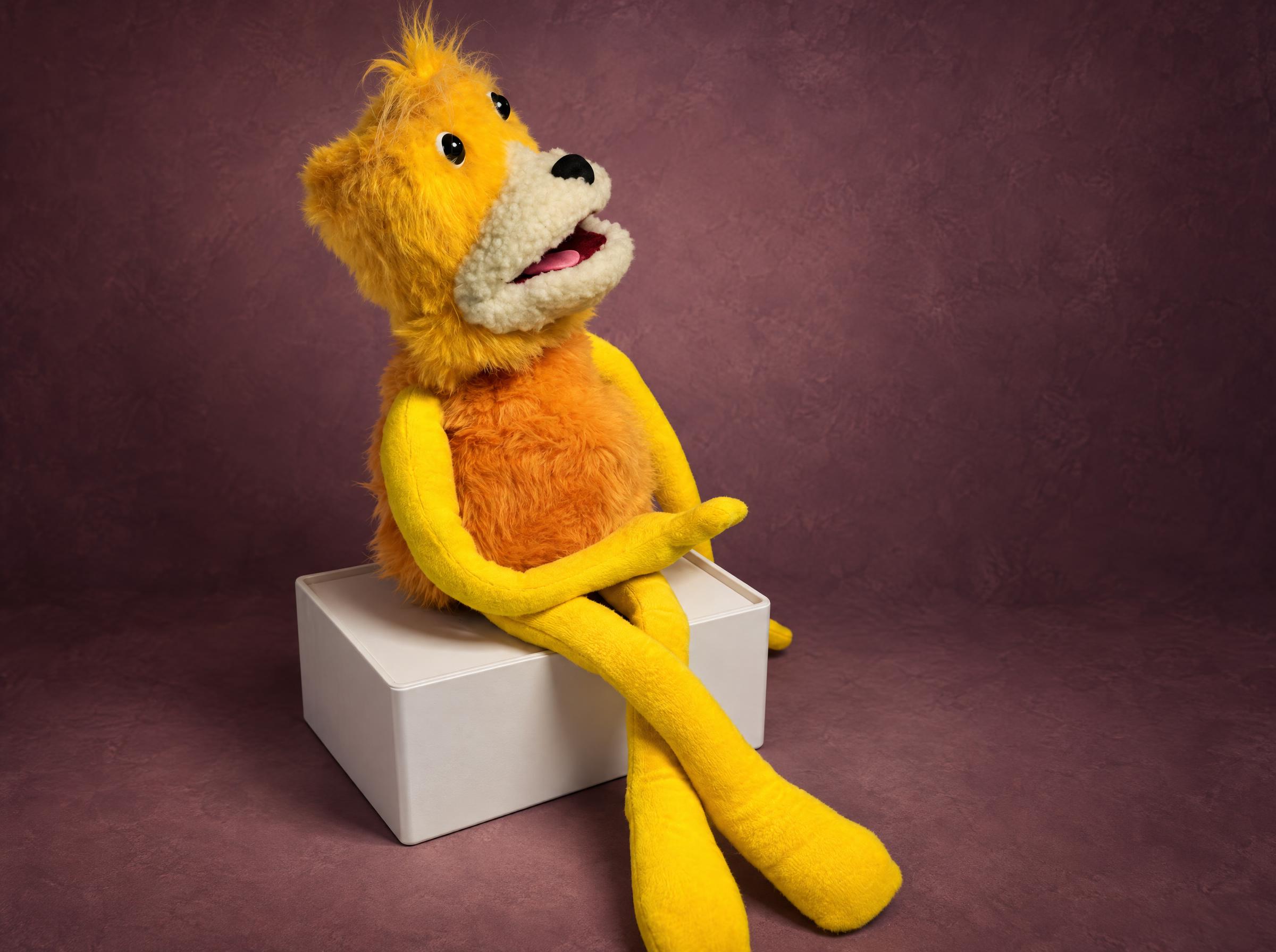 Handmade Flat Eric Puppet, Mr. Oizo Character Handmade Flat Eric puppet from the Mr. Oizo Levi's ads, sewn to order, looking up with his pink tongue out