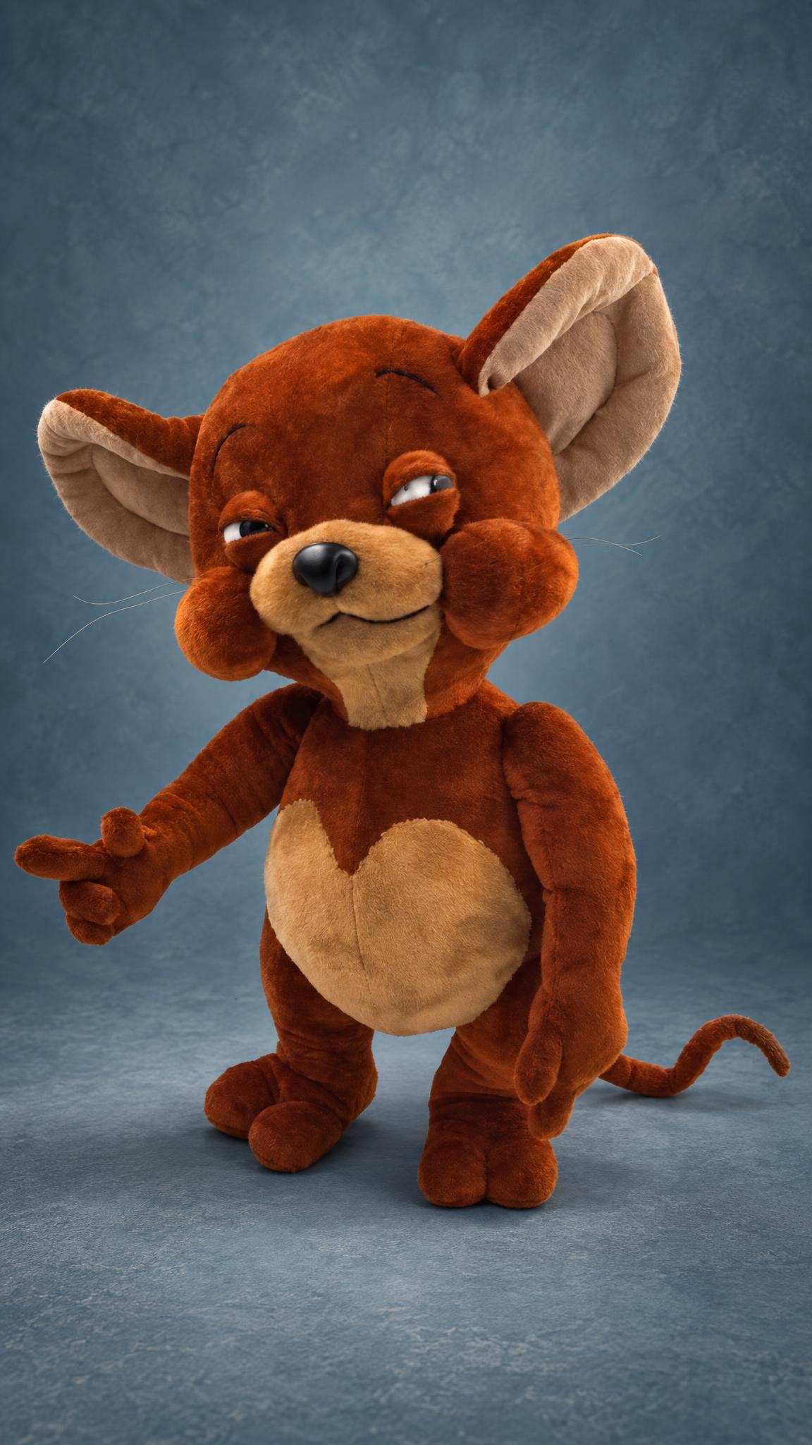Handmade Jerry mouse plush from Tom and Jerry, made to order, with big beige-lined ears and a tan heart belly