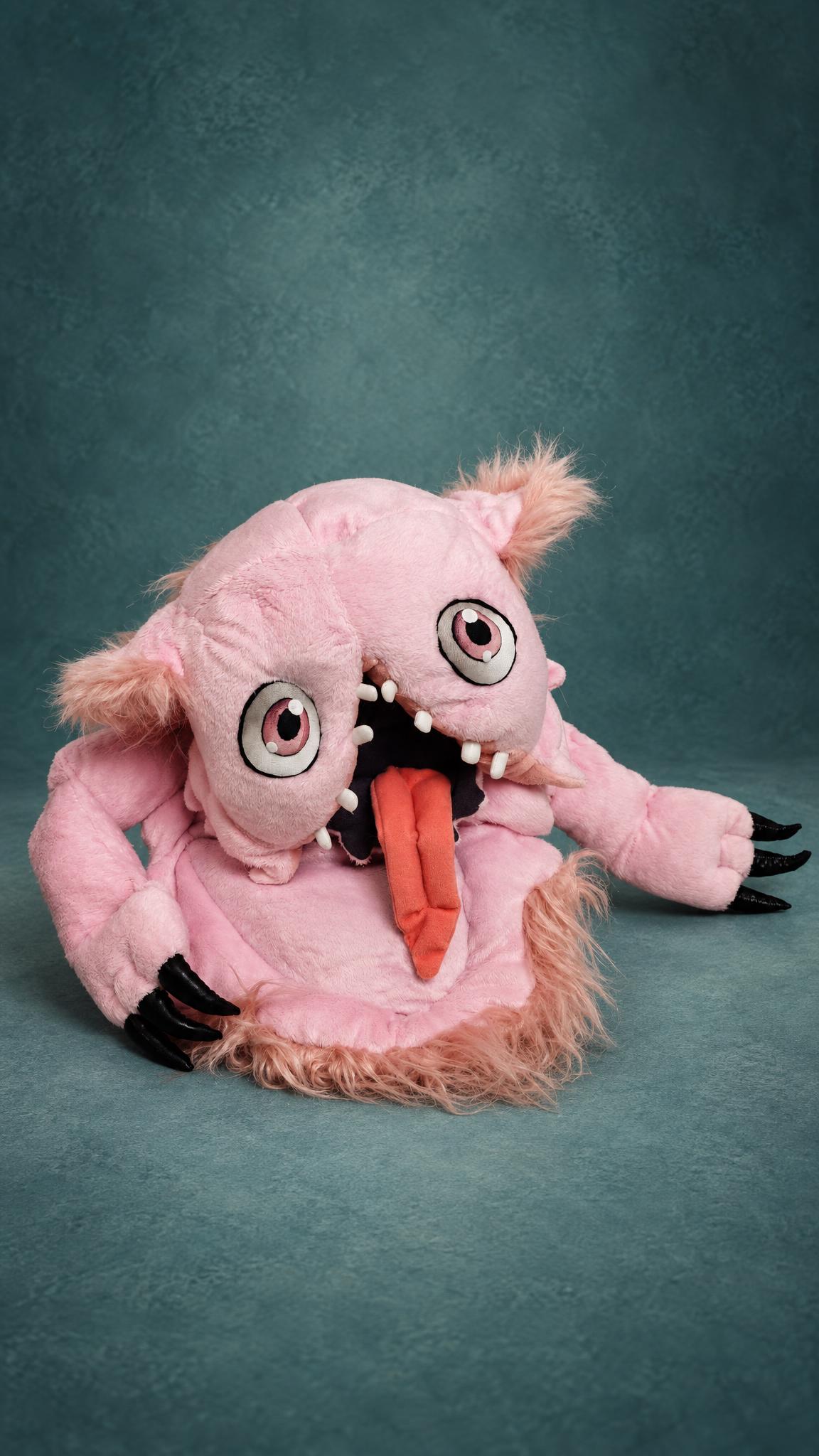 Handmade Mitty plush from Made in Abyss, made to order, pink arms spread wide with three black claws each