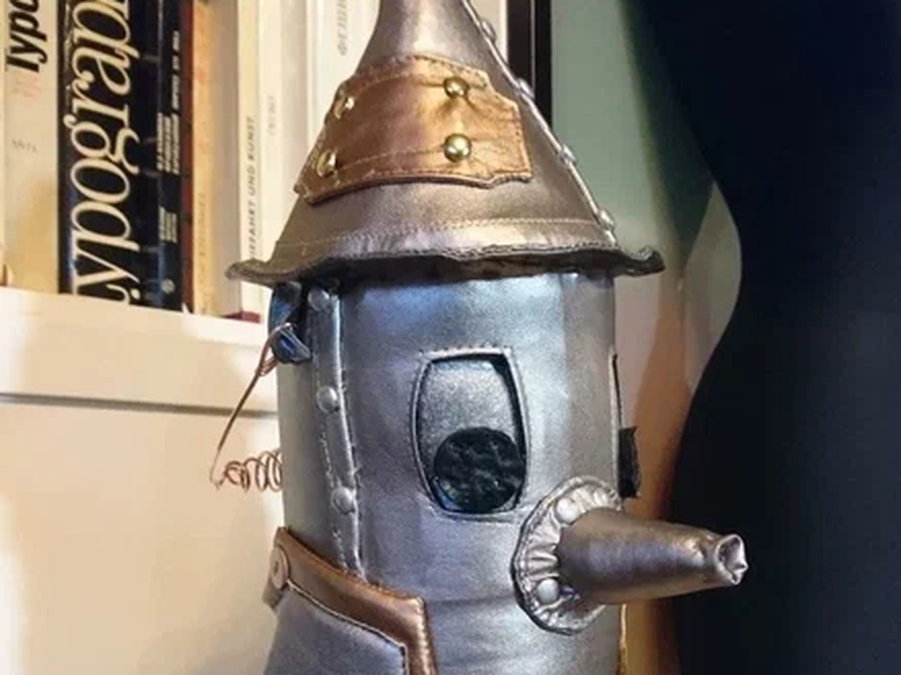 Iron Woodcutter Doll Face, Handmade Tin Man Iron Woodcutter doll face with a funnel hat, round eyes and a long nose, a custom Tin Man doll sewn to order