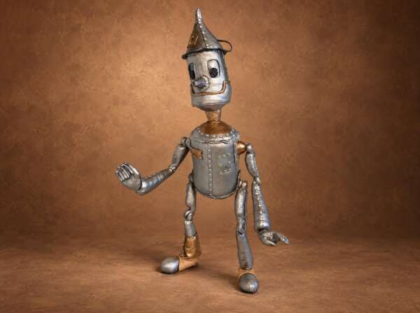 Custom Iron Woodcutter doll, the Tin Man from Oz, handmade to order with a silver riveted body and funnel hat