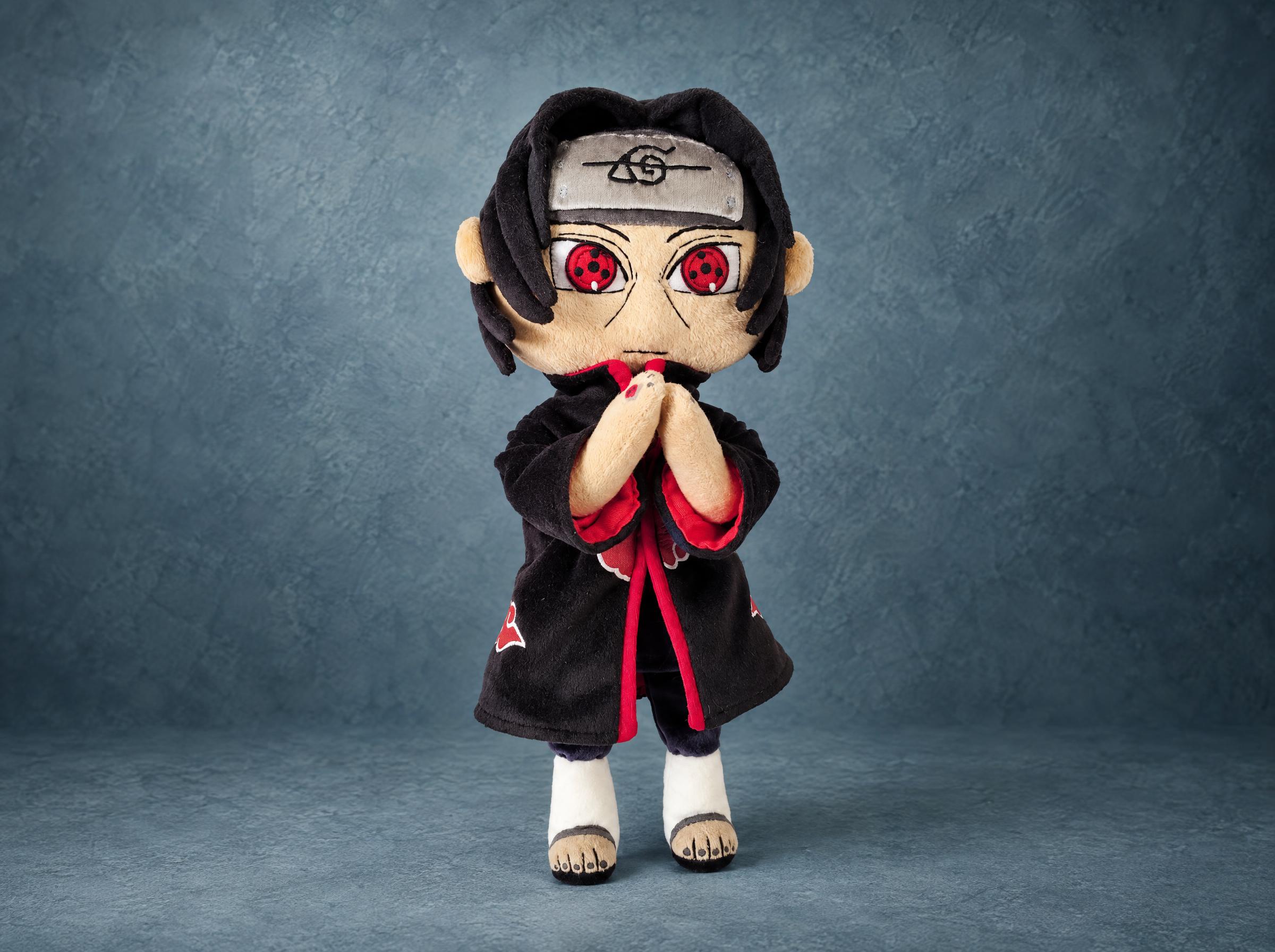 Itachi plush with hands together, custom Naruto plush Handmade Itachi plush from Naruto holding his hands together, Sharingan eyes and Akatsuki cloak, made to order