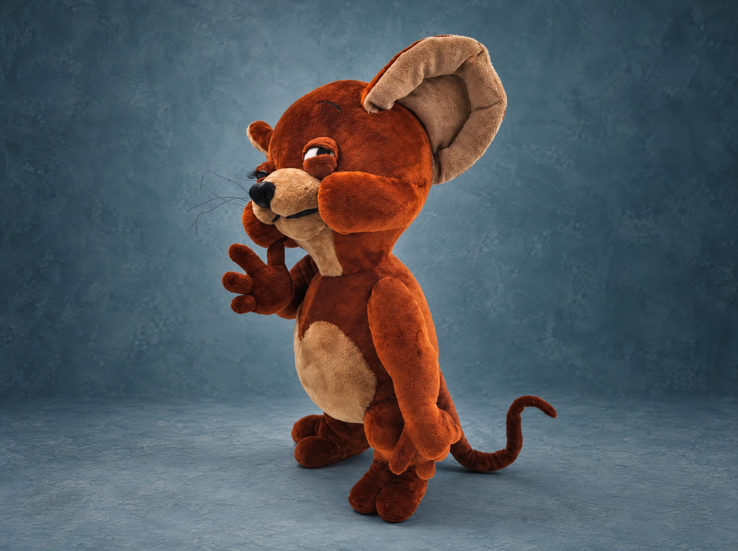 Jerry Stuffed Toy From Tom and Jerry, Sewn to Order Jerry stuffed toy sewn to order: sleepy lashed eyes, thin whiskers, hand-sewn fingers and a long curling tail