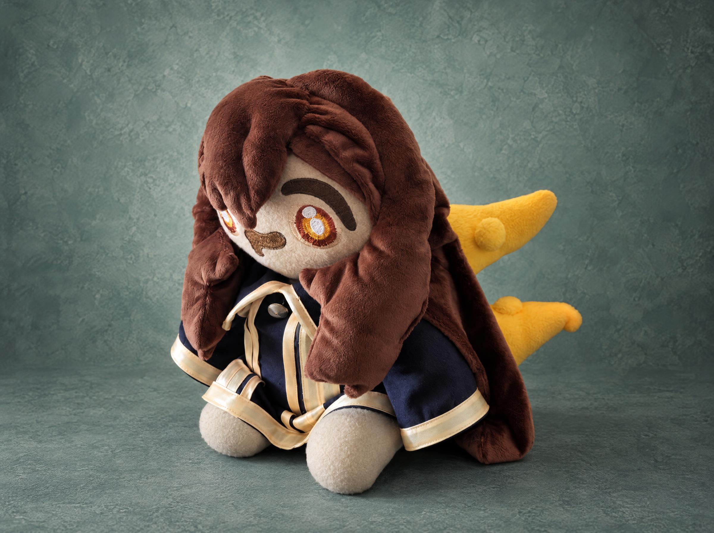 Kara Gremykha chibi OC plush doll Chibi OC plush doll Kara Gremykha, custom made: embroidered amber eye under long brown fleece hair