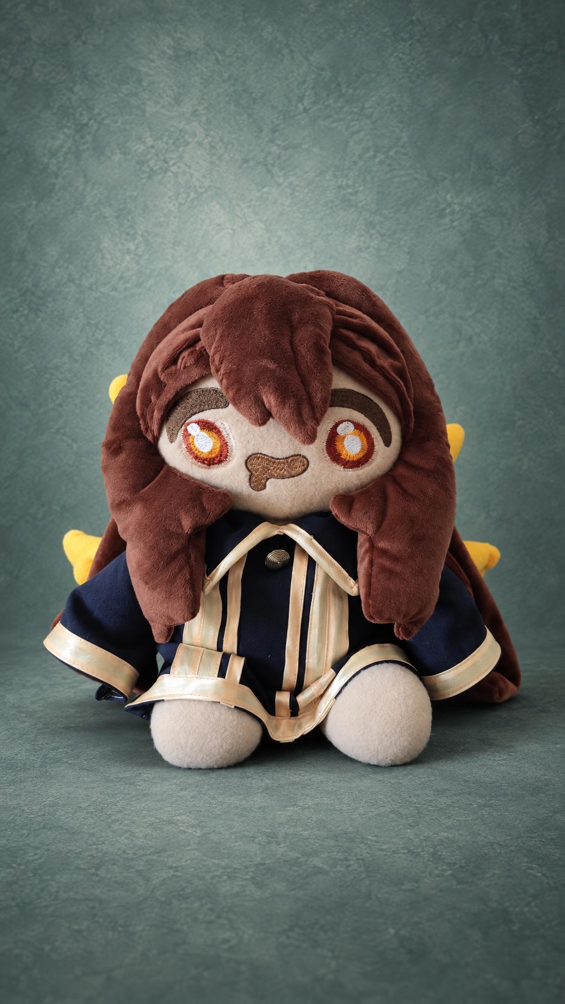 Kara Gremykha custom OC plush doll Kara Gremykha custom OC plush doll, handmade to order: long brown hair, amber embroidered eyes, navy robe