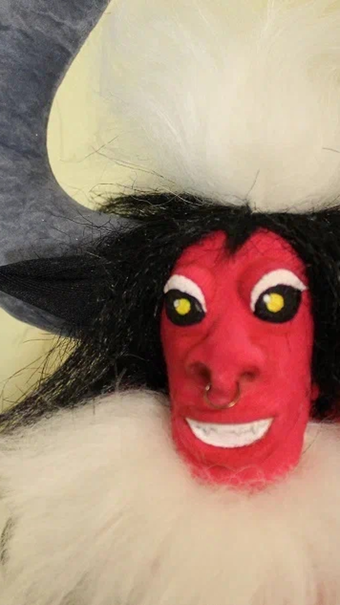 Lord Tirek plush face with yellow eyes, a nose ring and a white beard, a My Little Pony villain sewn to order