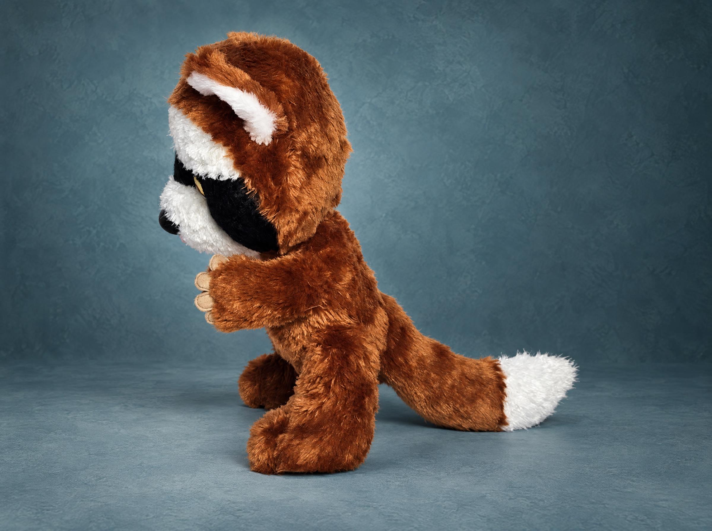 Lost Stuffed Animal Replica: Raccoon Plush with Bushy Tail Lost stuffed animal replica: handmade raccoon plush with chestnut fur and a long bushy tail with a white tip