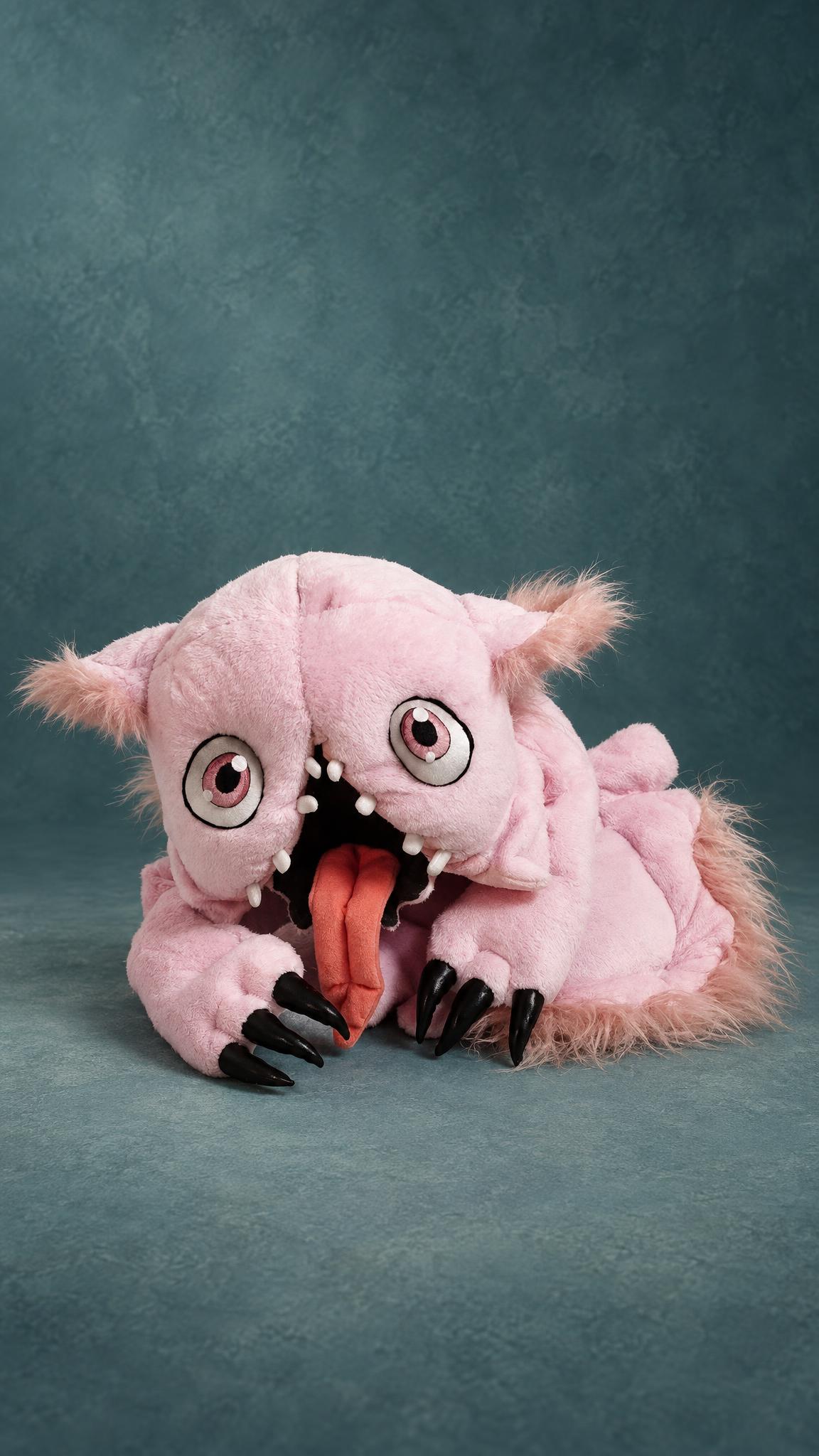 Handmade Mitty plush, Made in Abyss Hollow sewn to order: little white teeth around a long coral tongue