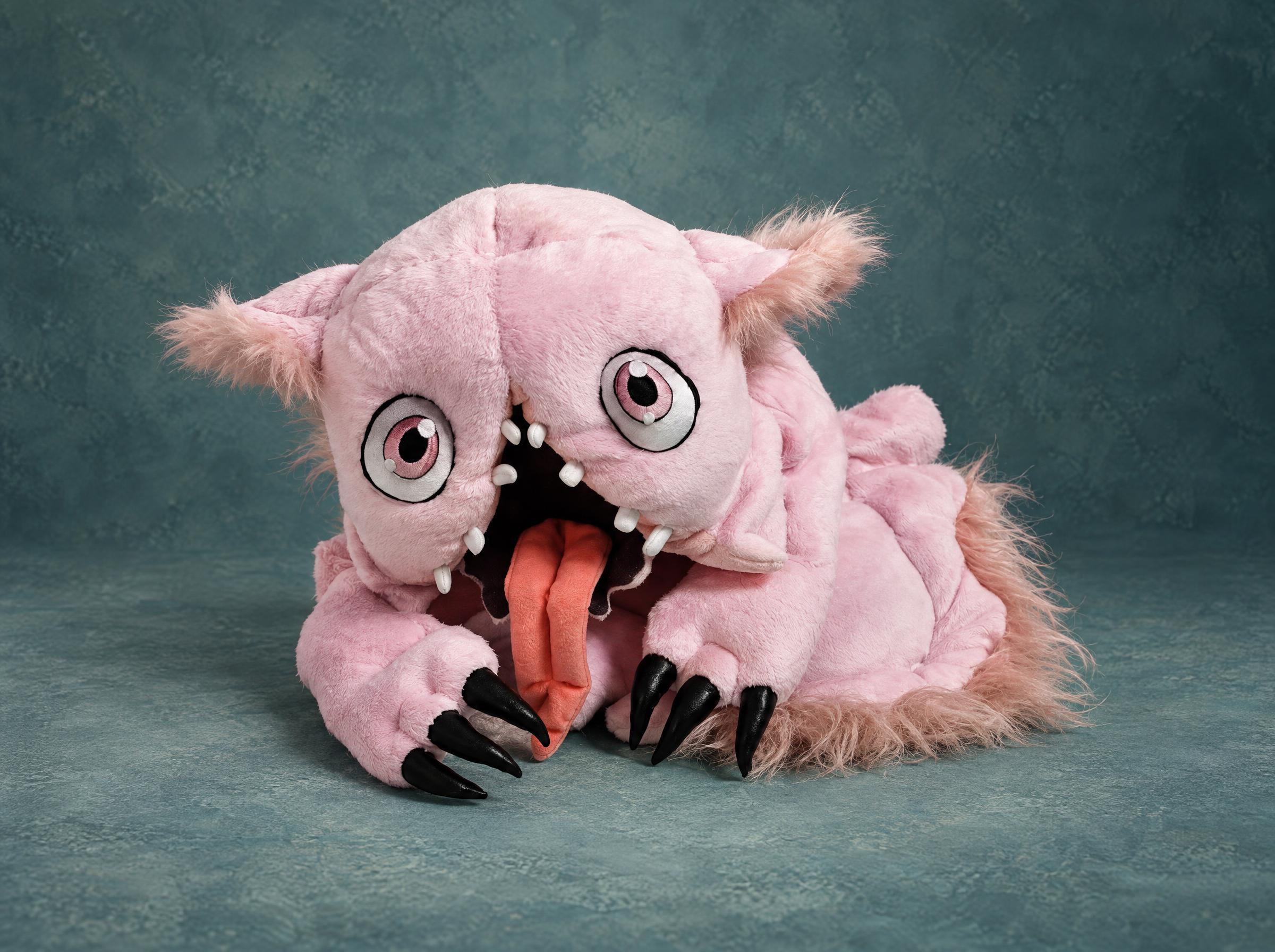 Mitty Plush with White Teeth and Coral Tongue, Handmade Handmade Mitty plush, Made in Abyss Hollow sewn to order: little white teeth around a long coral tongue