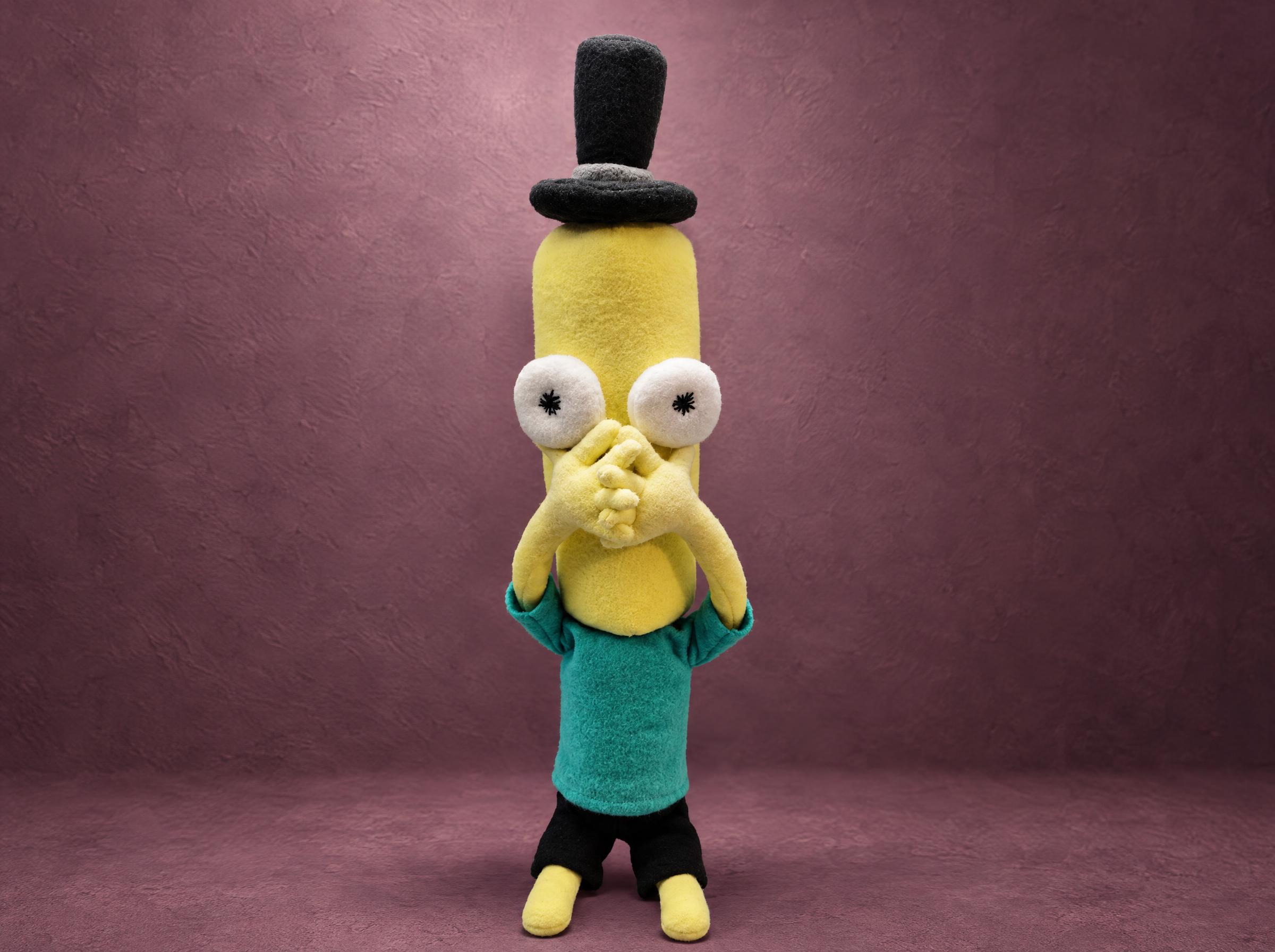 Mr. Poopybutthole plush, hands together Mr. Poopybutthole plush with his yellow hands clasped, a Rick and Morty fan plush sewn to order